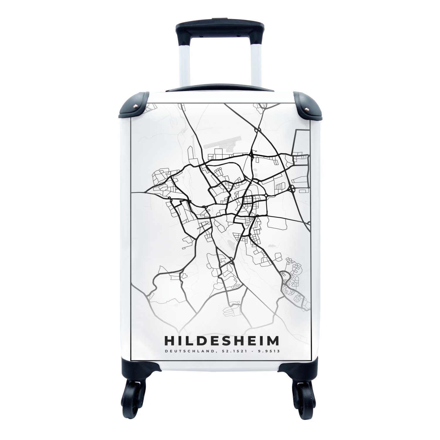 MuchoWow Handgepäckkoffer Hindesheim - Karte - Stadtplan, 4 Rollen, Reisetasche mit rollen, Handgepäck für Ferien, Trolley, Reisekoffer