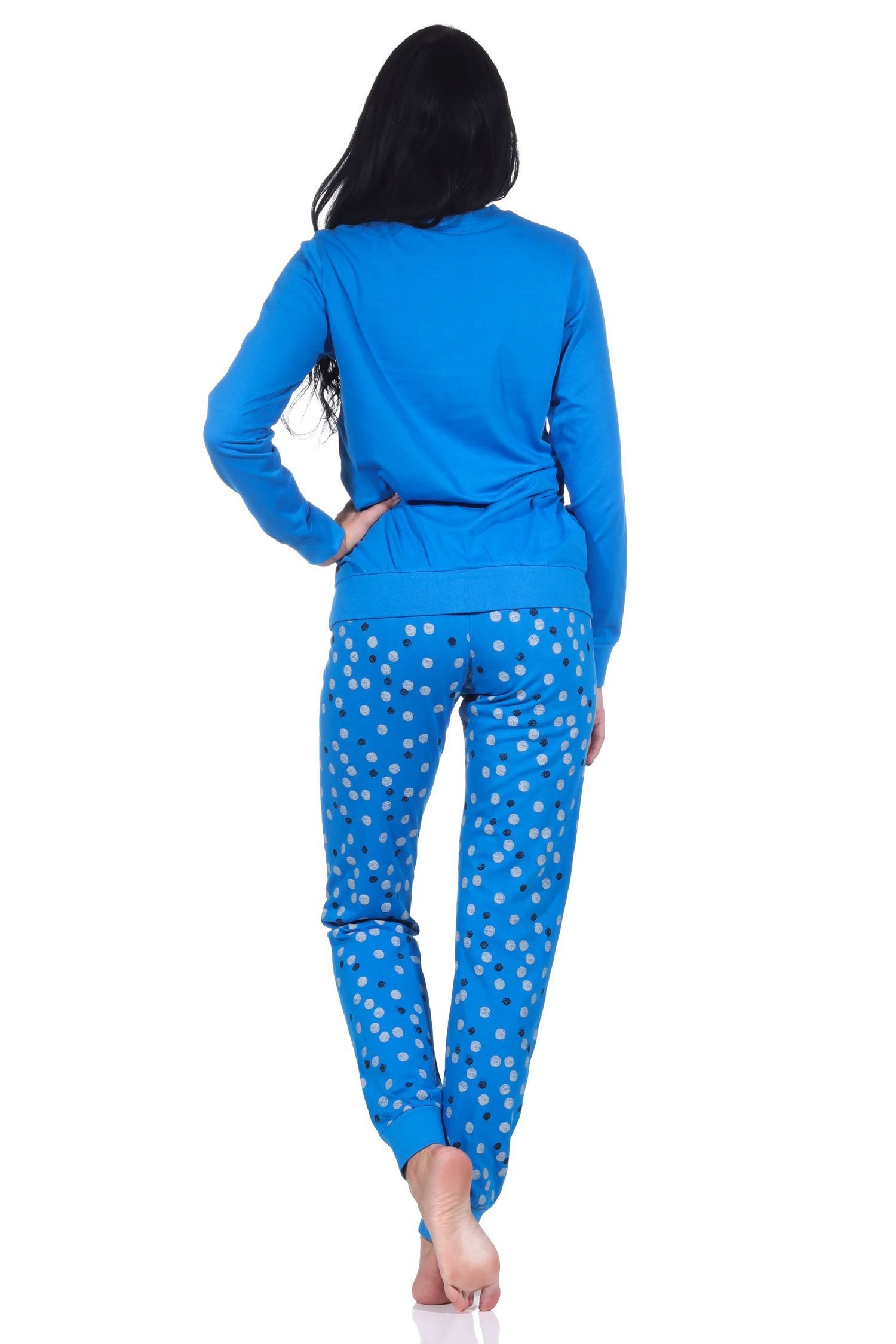 Normann Pyjama Normann Damen langarm Schlafanzug mit Bündchen in Herz Punkte Optik – Bild 2 von 4