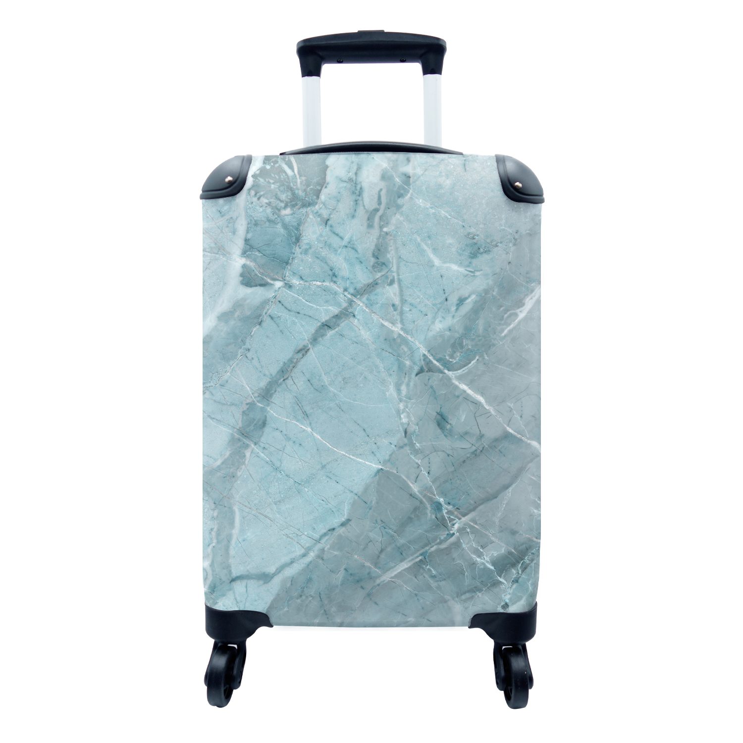 MuchoWow Handgepäckkoffer Blau - Weiß - Kristalle - Granit, 4 Rollen, Reisetasche mit rollen, Handgepäck für Ferien, Trolley, Reisekoffer