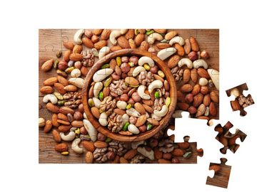 puzzleYOU Puzzle Holzschale mit gemischten Nüssen, 48 Puzzleteile, puzzleYOU-Kollektionen Nüsse