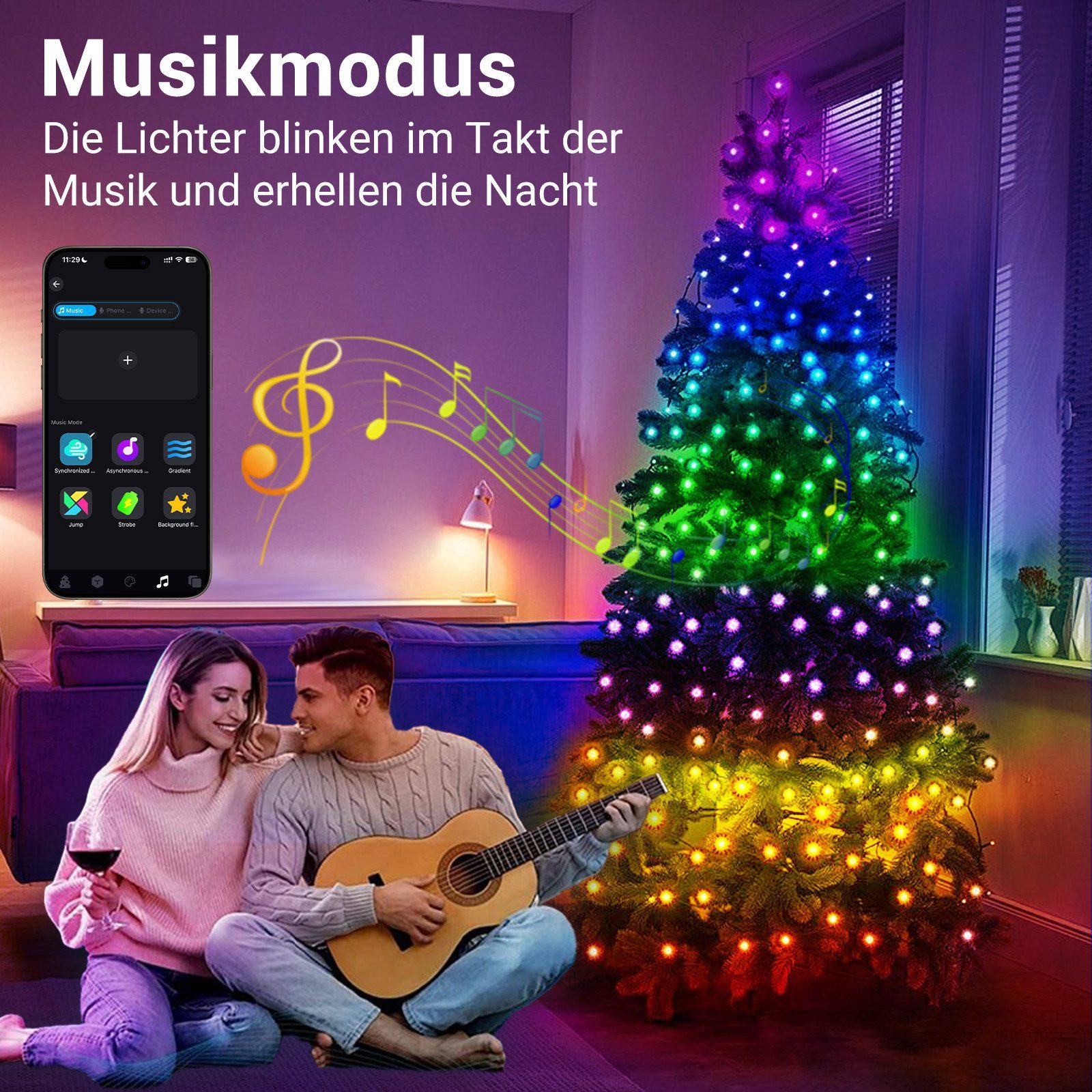 Quntis LED-Lichterkette 10-100M Lichterkette Weihnachtsdeko Innen/Außen mit Stecker, 8 Modi, RGB LED Lichterkette mit Timer Fernbedienung/App-Steuerung, DIY-Far – Bild 5 von 5