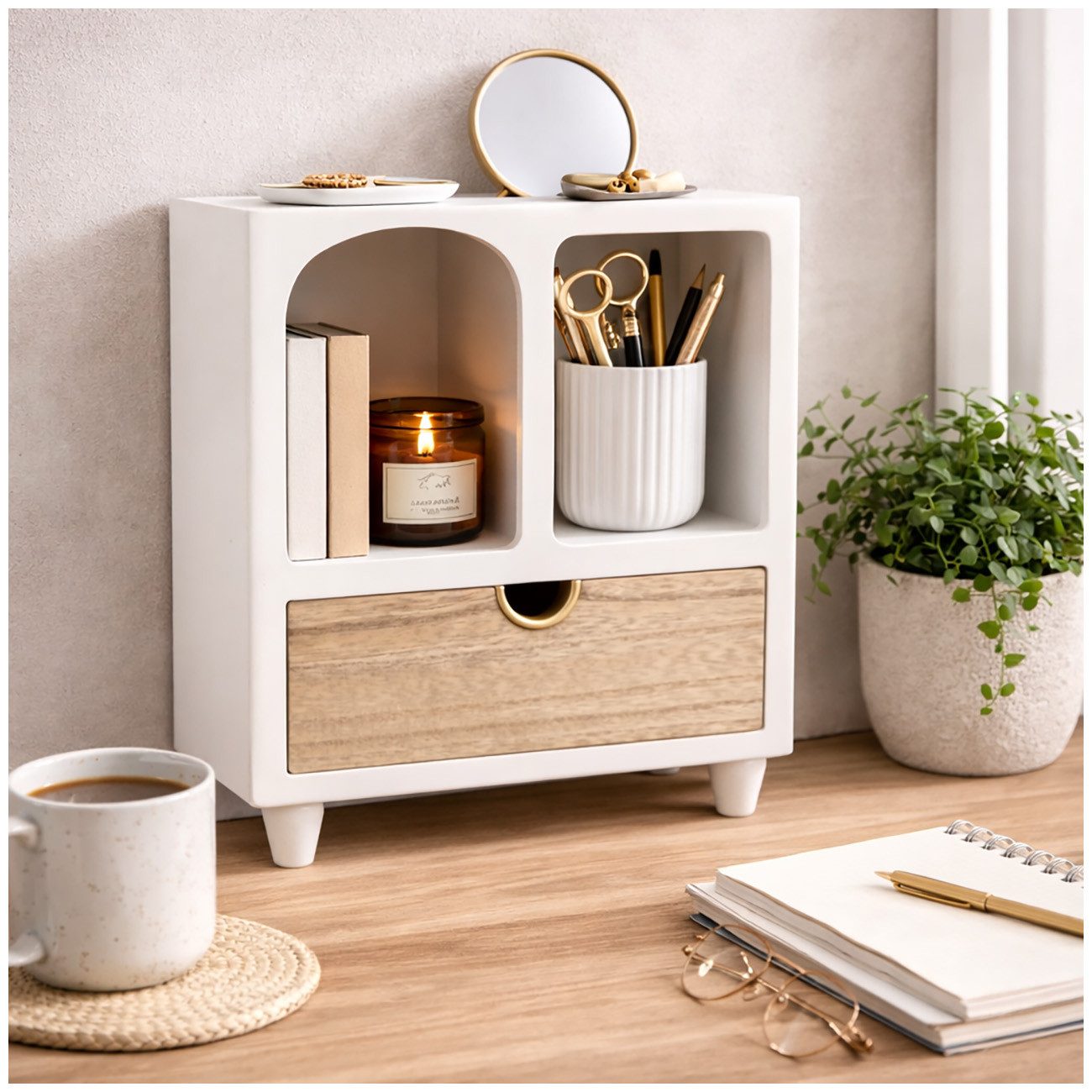 HTI-Living Schmuckkasten Minikommode mit Schublade MDF Aufbewahrungsschrank mit offenen Fächern (1 Minikommode ohne Dekoration)