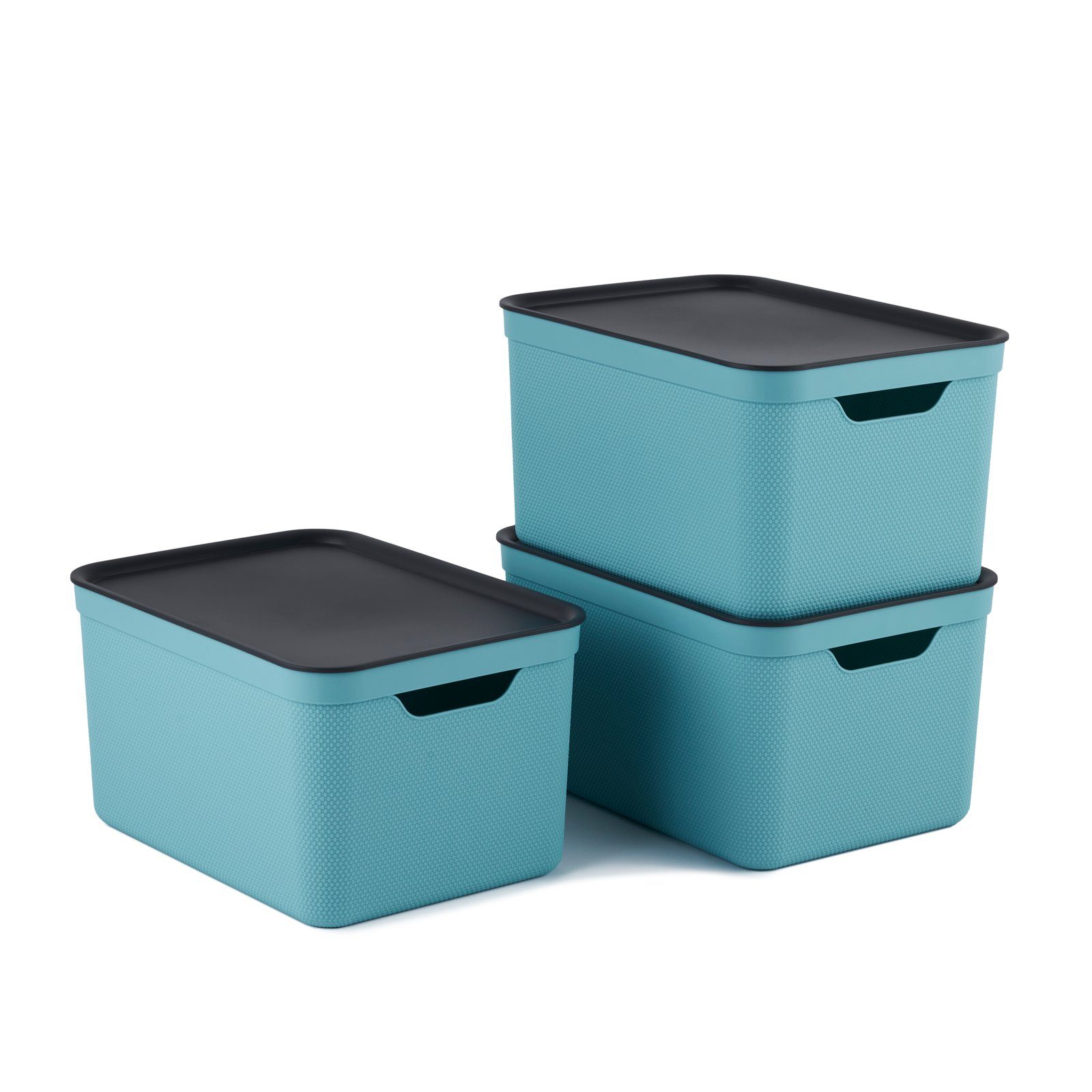ROTHO Aufbewahrungsbox Jive Dekobox 3er- Set Aufbewahrungskorb 16l mit Deckel (Aufbewahrungsboxen, 3er-Set) Himmelblau gedeckt
