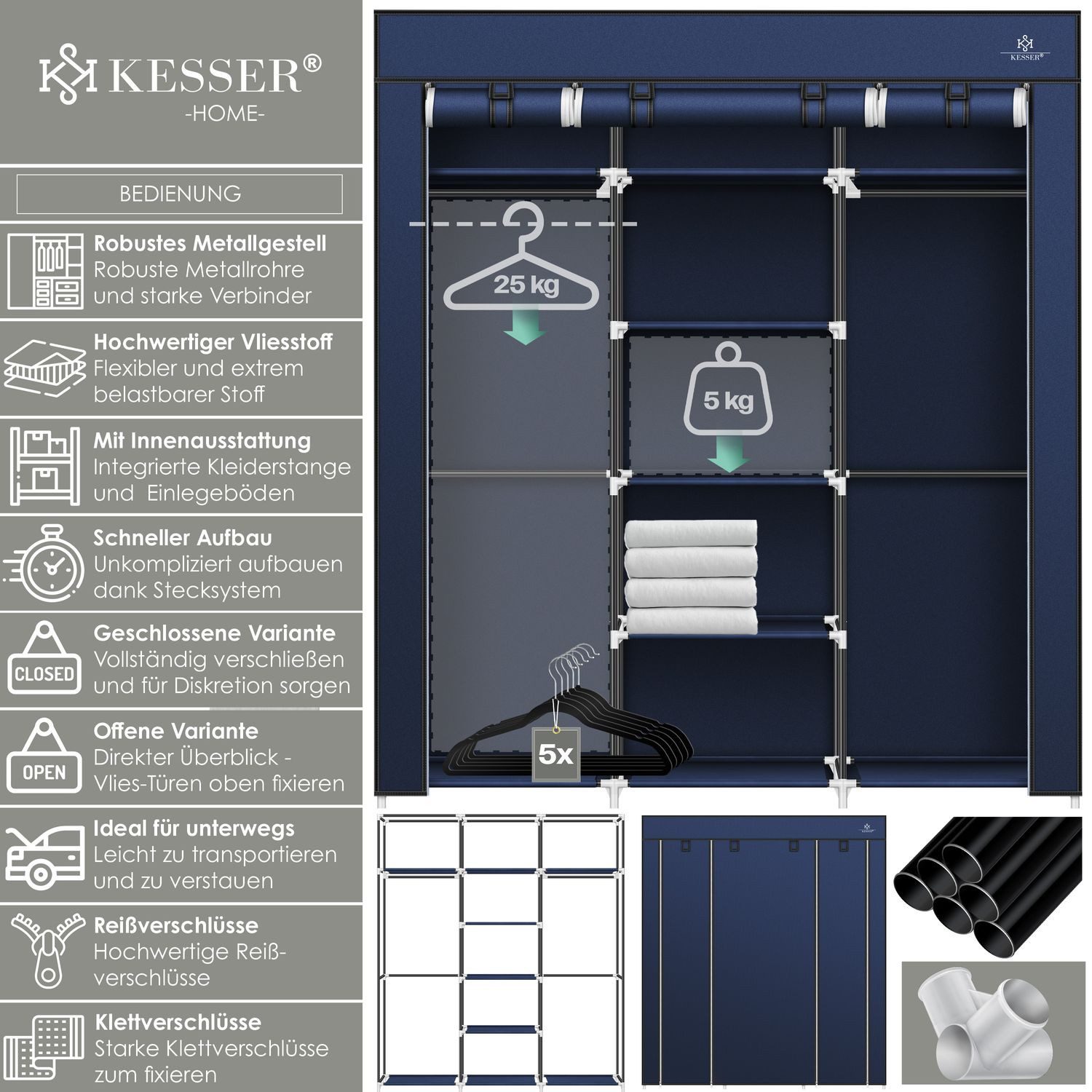 KESSER Kleiderschrank Stoffschrank Stabil mit Kleiderstange günstig online kaufen