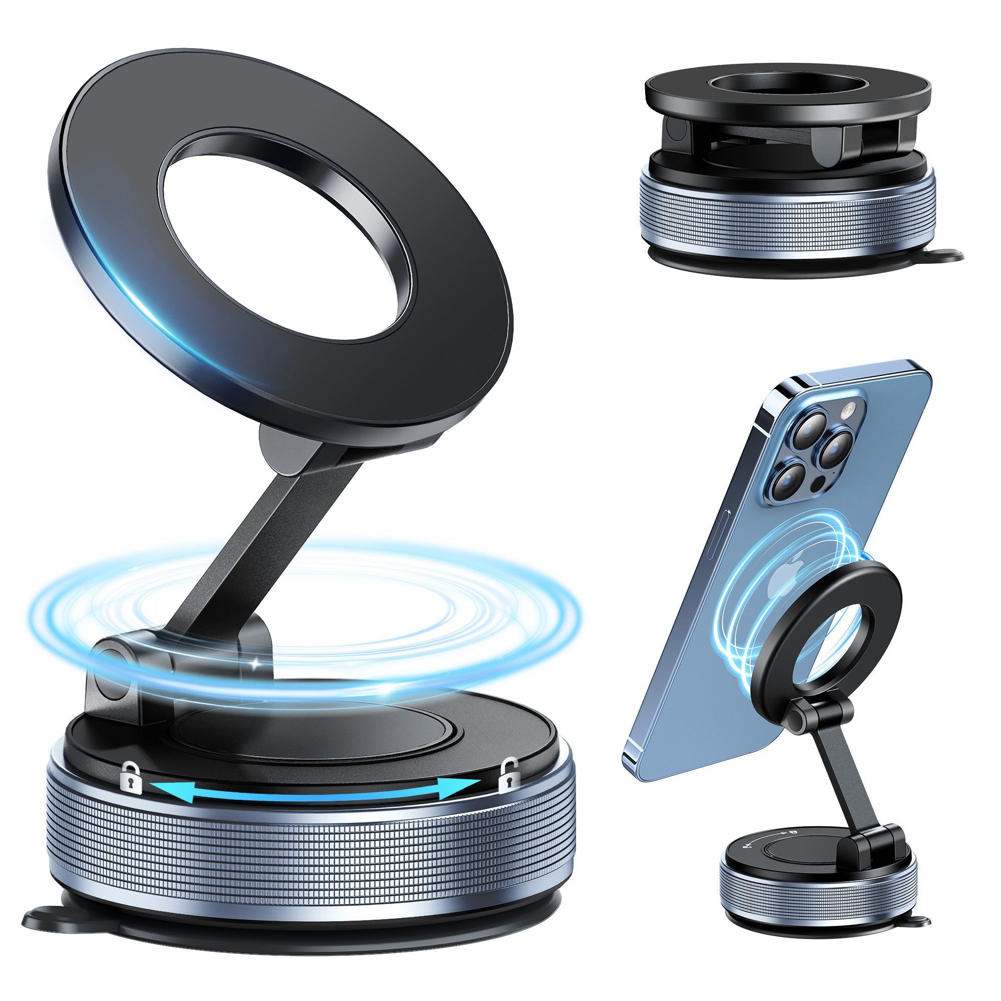 ibettertec Smartphone-Halterung Autotelefonhalterung Handyhalterung Auto, (360° verstellbare magnetische Vakuum-Handyhalterung, kompatibel mit iPhone 17 Pro Max, 16, 15, 14, 13 und 12)