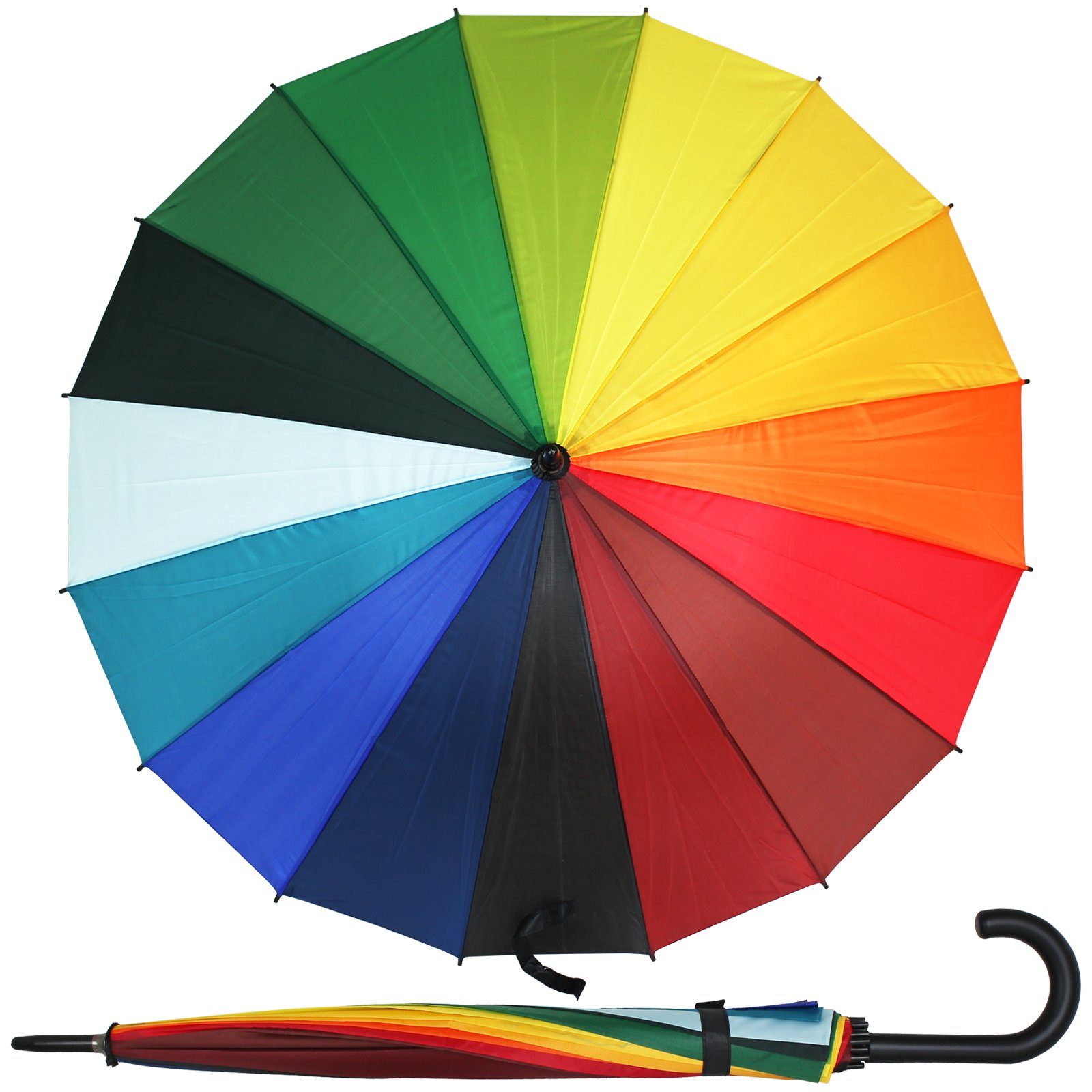 Koopman Stockregenschirm Regenschirm Regenbogen 16 Schirm Farben Golfschirm Stockschirm, Schirm Stock-Schirm Regen