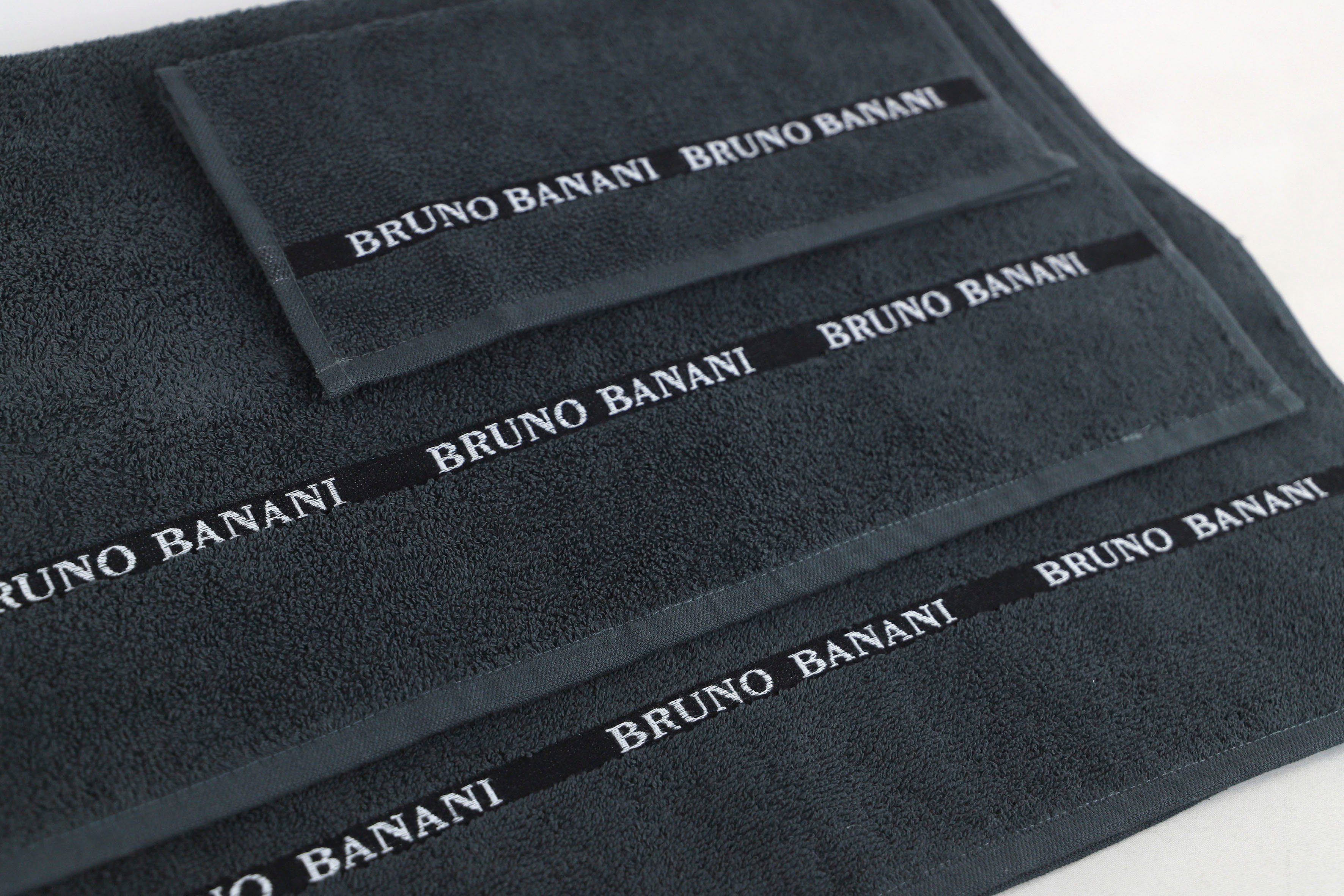 6-tlg), 100% Handtuch-Set (Set, Banani Logostreifen, Danny, Set aus anthracite Handtuch Baumwolle mit Bruno einfarbiges Walkfrottier,