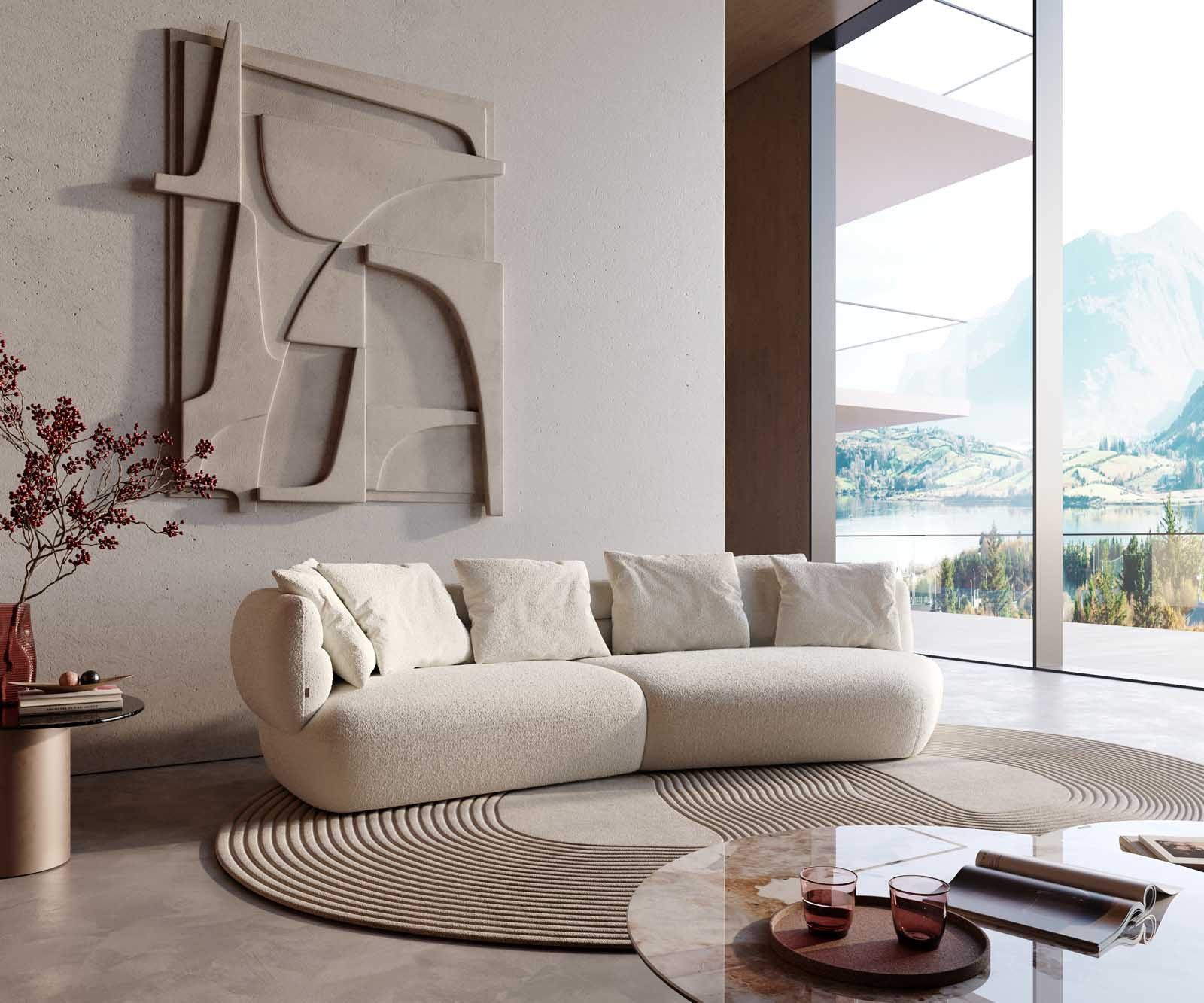 DELIFE Big-Sofa Roya, Bouclé Creme-Weiß 320x140 cm