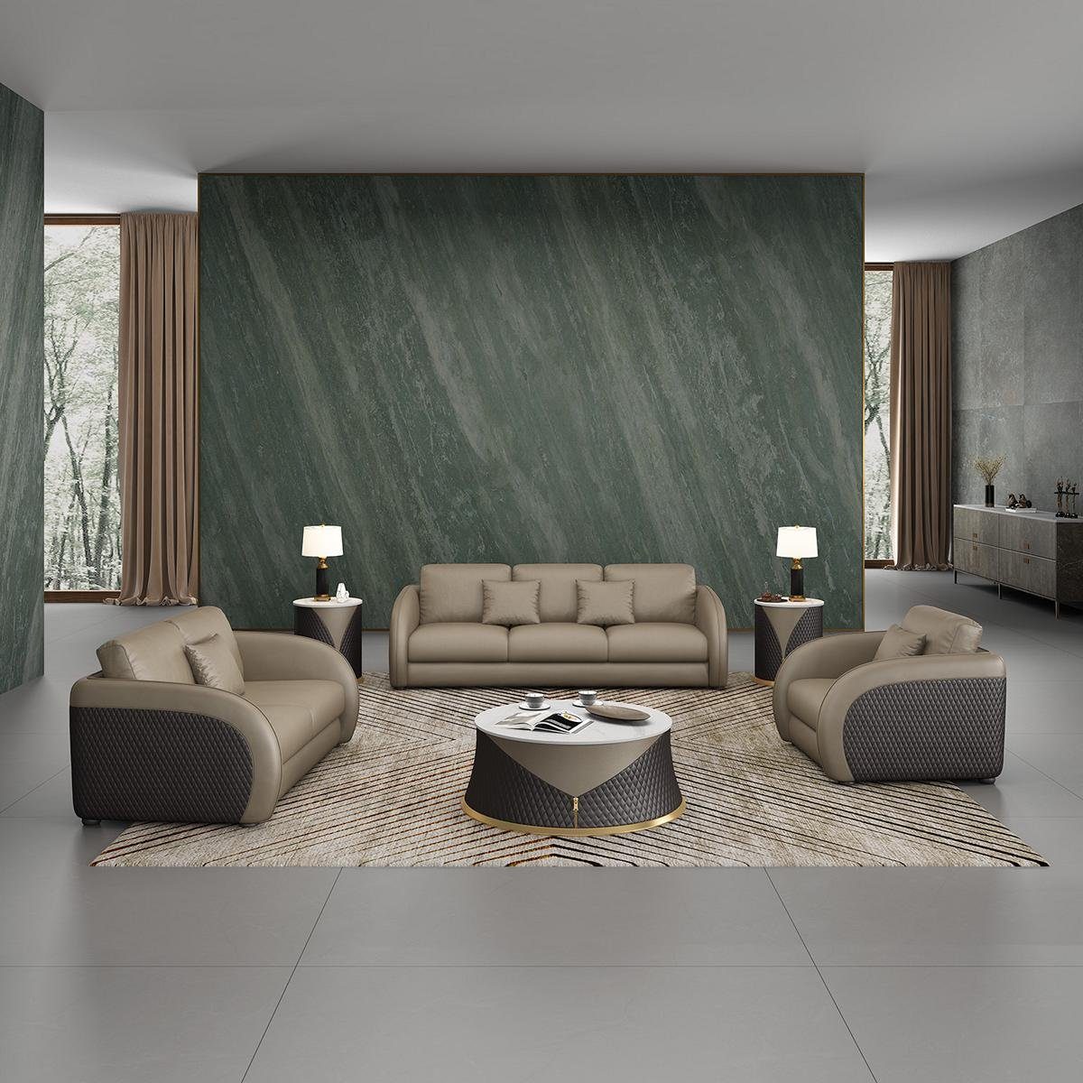 Wohnzimmer-Set, 3 Polster Braun/Silber Set Design Sitzer Couch JVmoebel Couchen Sofagarnitur Sofa 1 Modern