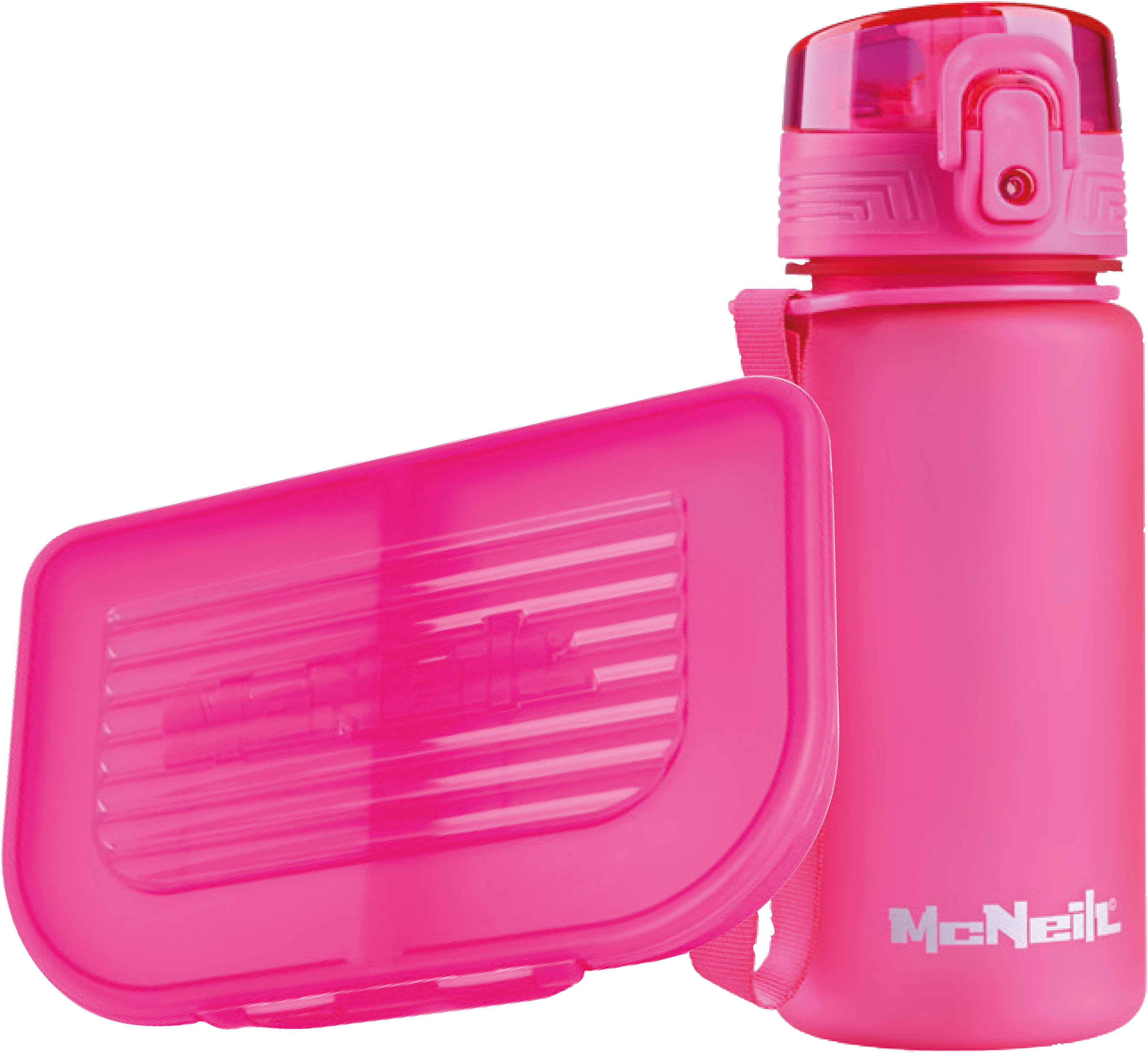 McNeill Schulranzen Primo, inkl. Etui, Turnbeutel, (Set, 9-tlg., Schlamperrolle, Trinkflasche, Lunchbox, 2 Magnete & 1 Anhänger)