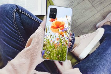 MuchoWow Handyhülle Blumen - Mohn - Frühling - Natur - Rot - Blau, Handyhülle Samsung Galaxy A51, Smartphone-Bumper, Print, Handy