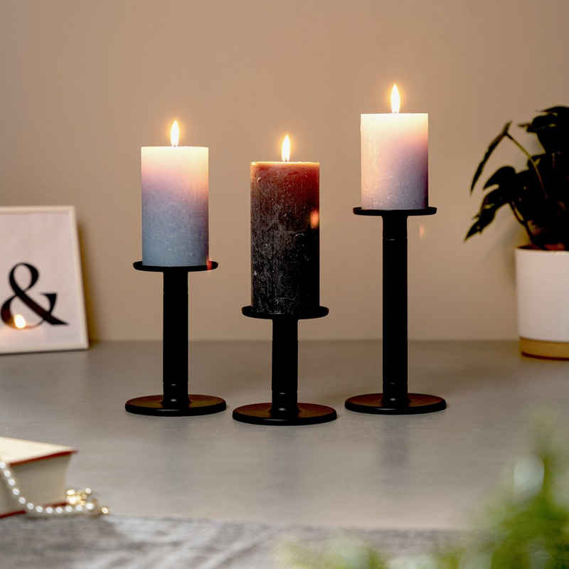 bremermann Kerzenhalter 3er-Set Kerzenhalter 2in1, Kerzenständer, Metall, schwarz matt