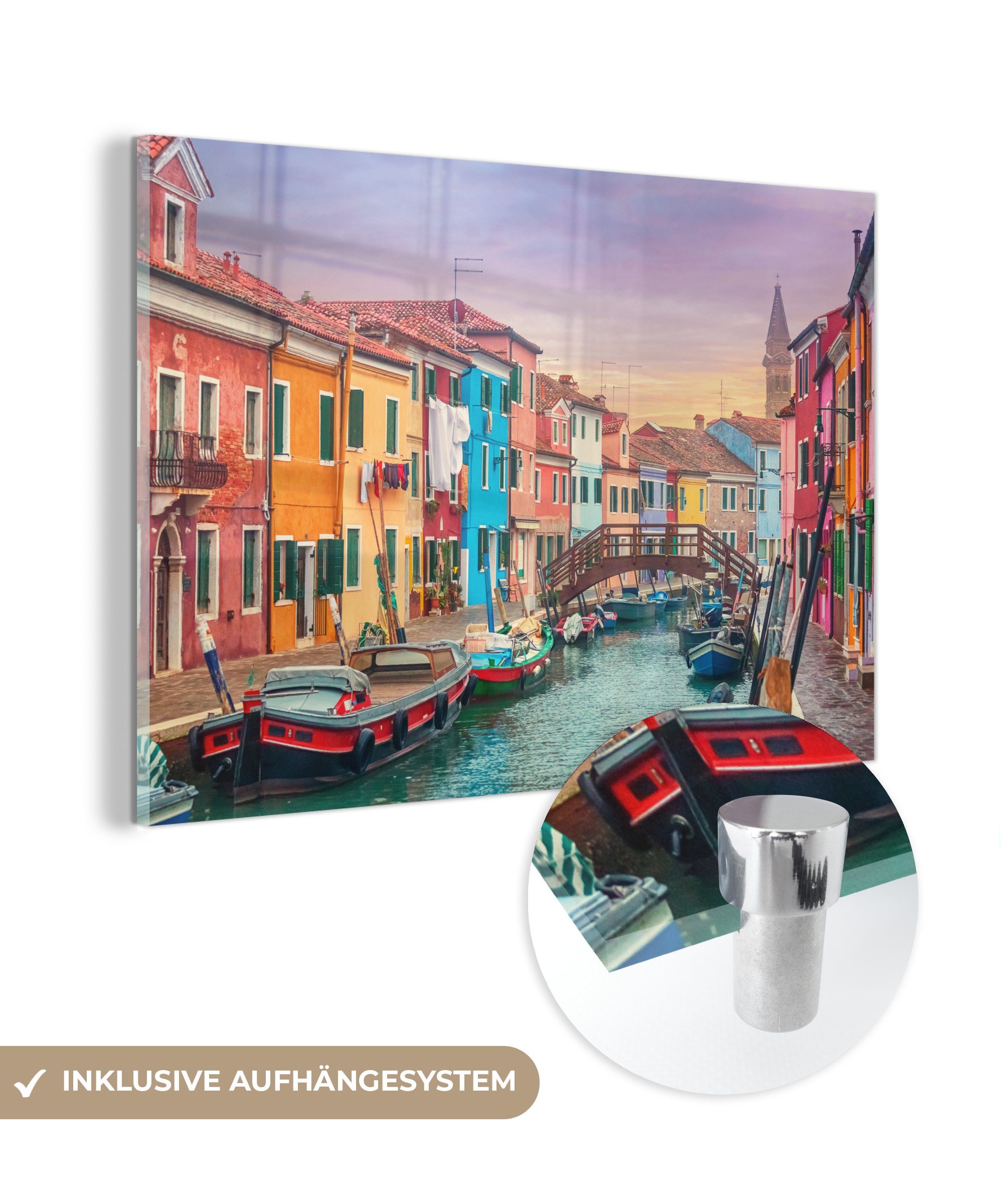 MuchoWow Acrylglasbild Kanal in Venedig mit bunten Häusern, (1 St), Acrylglasbilder Wohnzimmer & Schlafzimmer
