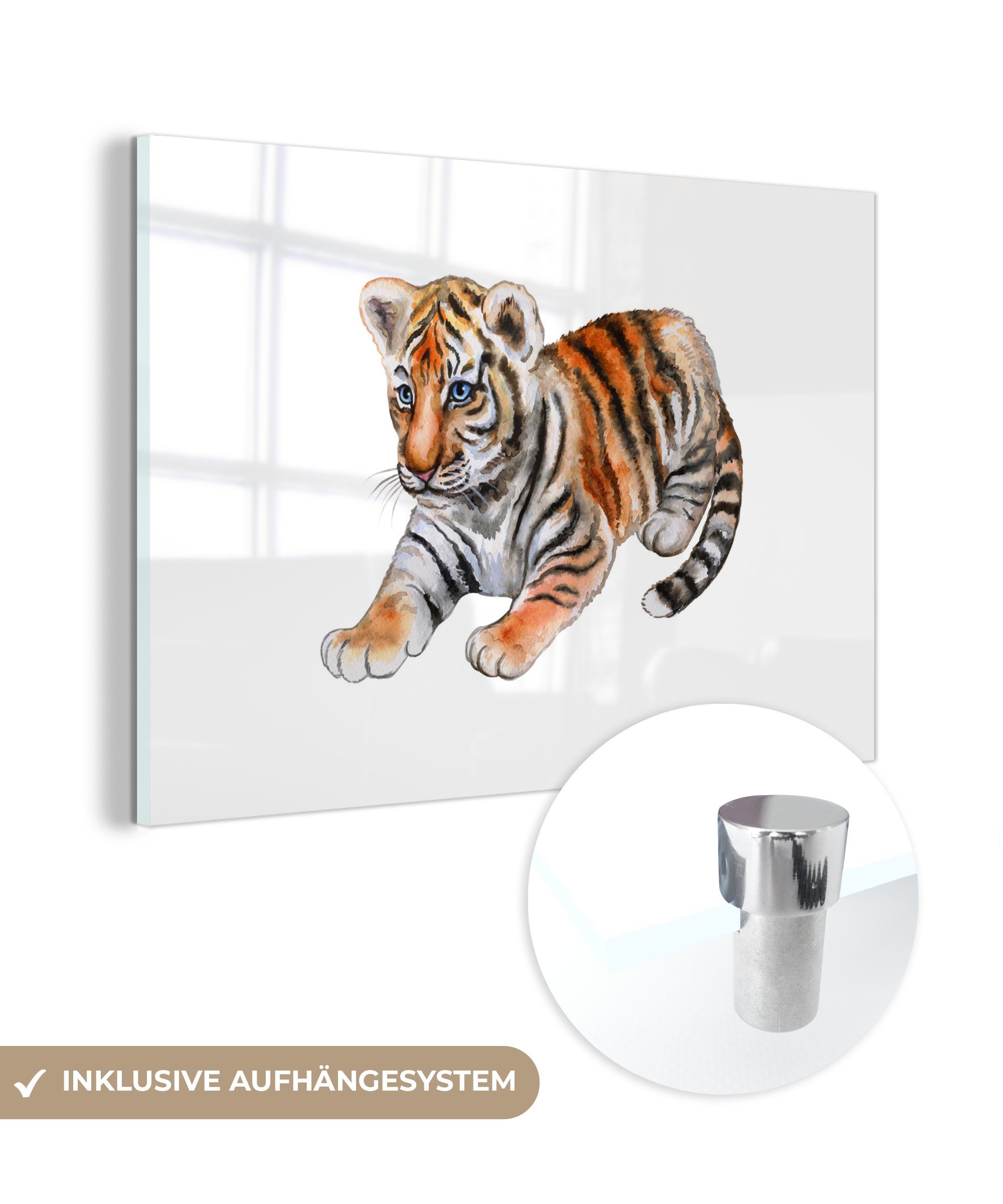 MuchoWow Acrylglasbild Tiger - Baby - Weiß, (1 St), Acrylglasbilder Wohnzimmer & Schlafzimmer