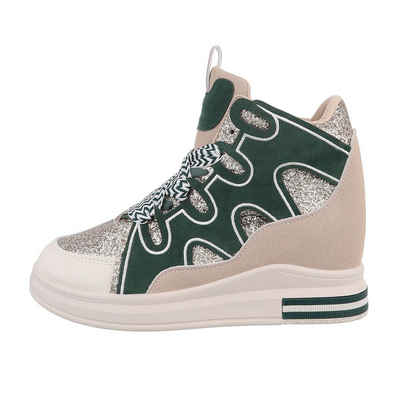 Ital-Design Damen High-Top Freizeit Sneakerboots Keilabsatz/Wedge Sneakers High in Grün