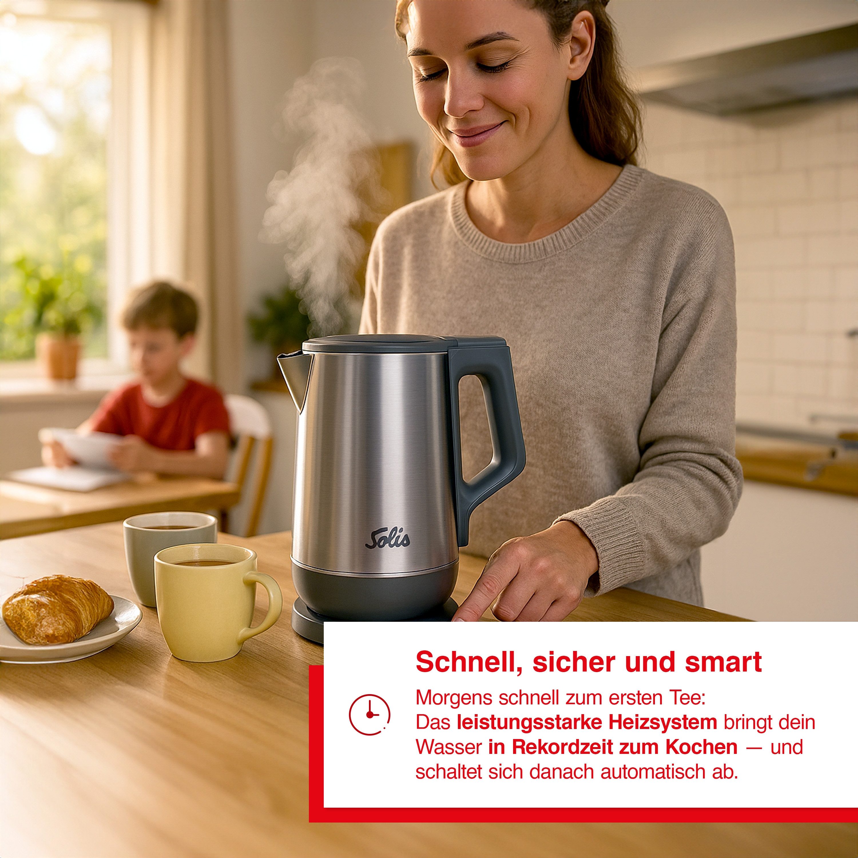 SOLIS OF SWITZERLAND Wasserkocher Eco Boil, Typ 5520, 1,7 l, 1800 W, Leise, leichte Reinigung, 3D-Heizsystem