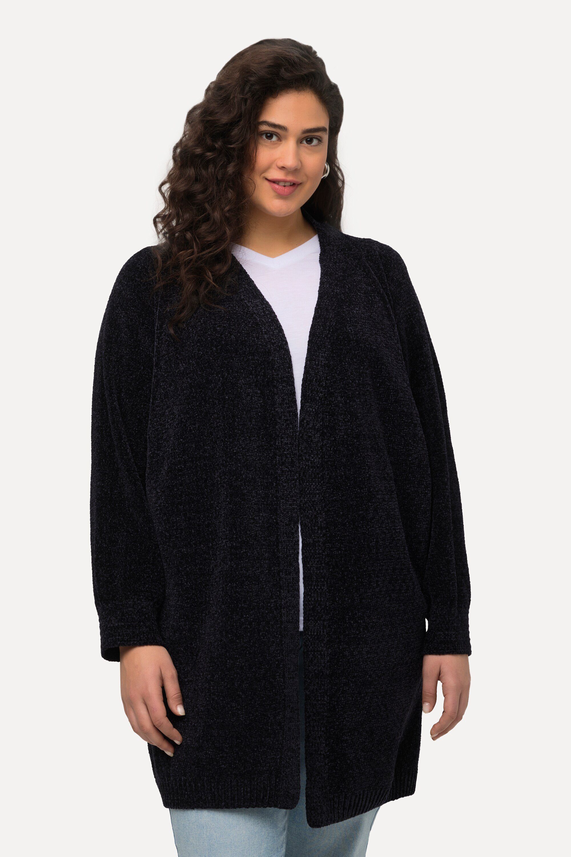 Oversized Chenille-Strickjacke Strickjacke V-Ausschnitt Popken marine Ulla