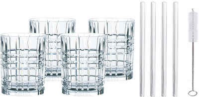Nachtmann Whiskyglas »Tastes Good«, Kristallglas, (4x Whiskybecher, 4x Glashalm, 1x Reinigungsbürste), 345 ml