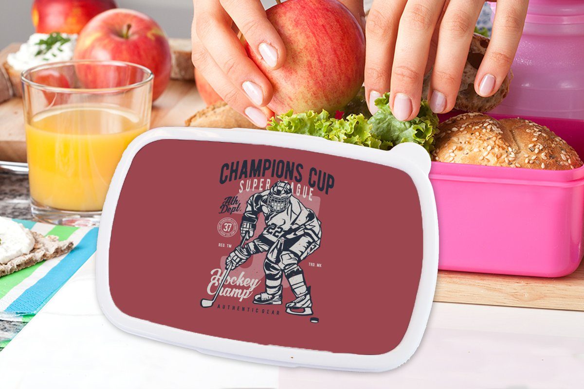 MuchoWow Lunchbox für Mädchen, - Sport Eishockey-Schlittschuhe Kunststoff, - Erwachsene, Kinder, Snackbox, Brotbox Brotdose Vintage, rosa Kunststoff (2-tlg)