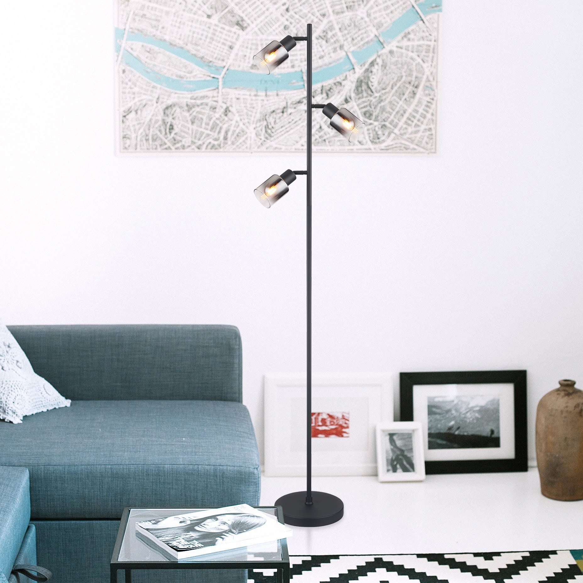 GLOBO LIGHTING Stehlampe HUBERTUS, ohne Leuchtmittel, Stehlampe Wohnzimmer günstig online kaufen