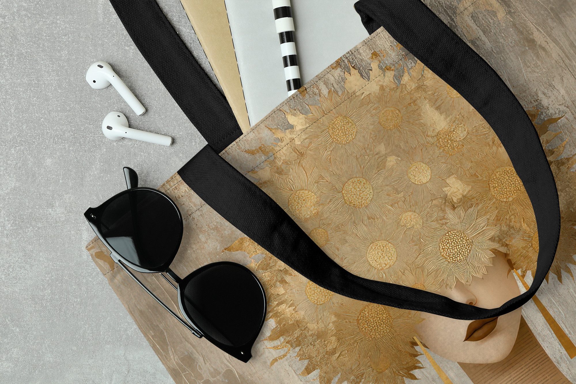 MuchoWow Shopper Gold - Porträt - Frau, Handtasche, Damen und Herren, Schultertasche, Umhängetasche, Tote Bag