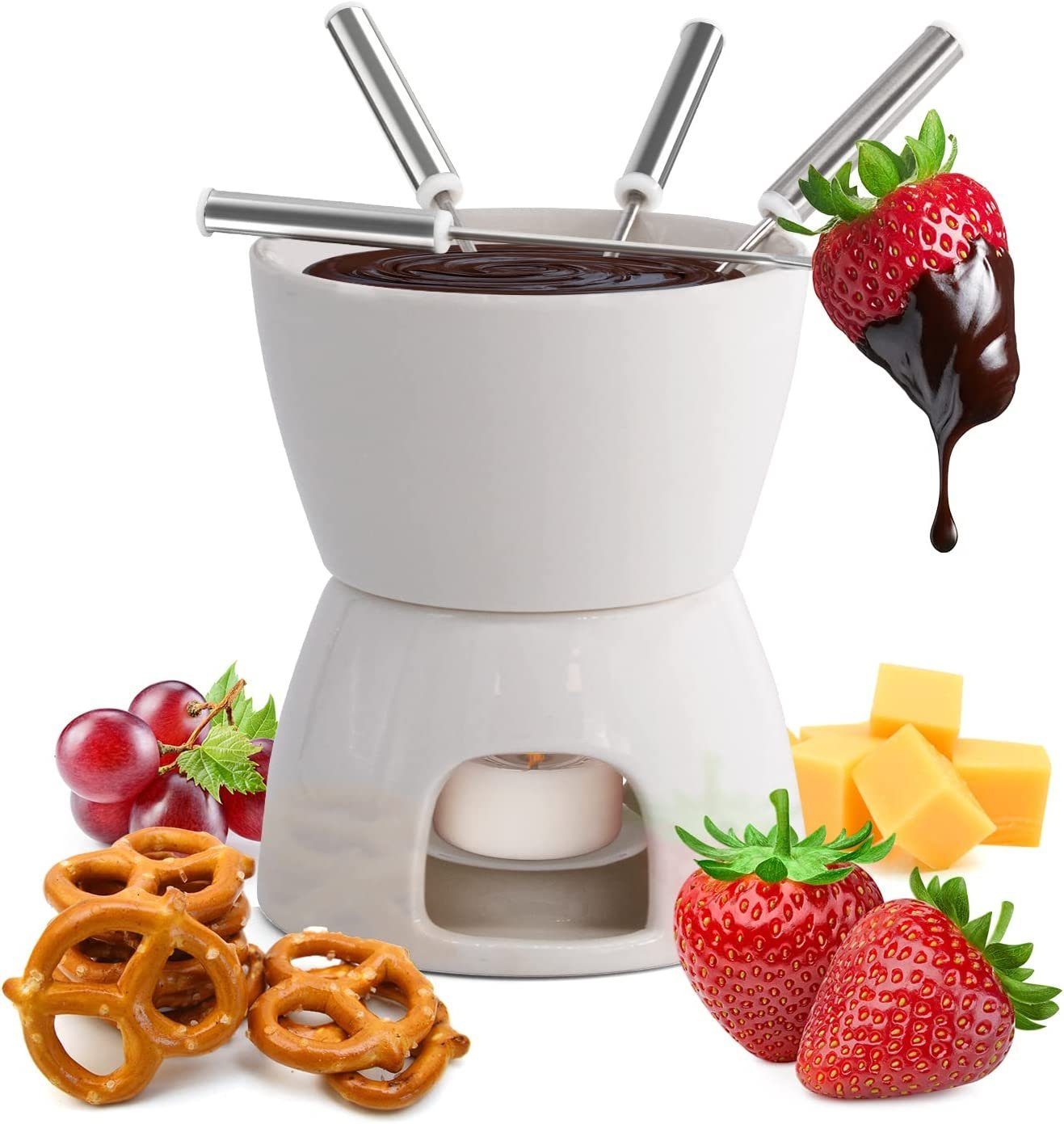 Fondue Fondueset Keramik Mini Schokofondue Käsefondue Fondue Set Topf Kerze