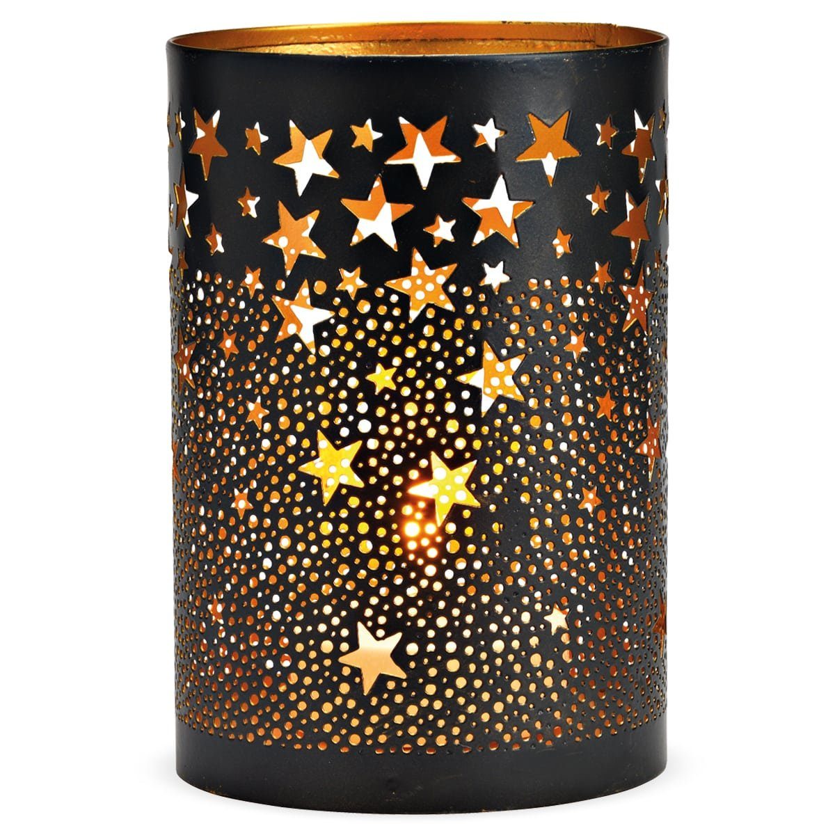 matches21 HOME & HOBBY Kerzenhalter Windlicht in schwarz mit Sternen aus Metall in ø 10x15 cm
