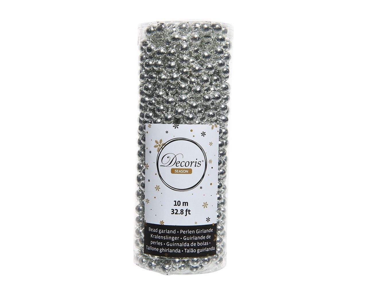Decoris season decorations Girlanden, Perlenkette 8mm x 10m Kunststoff - Silber | Girlanden