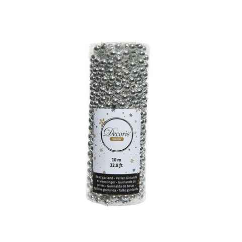 Decoris season decorations Girlanden, Perlenkette 8mm x 10m Kunststoff - Silber