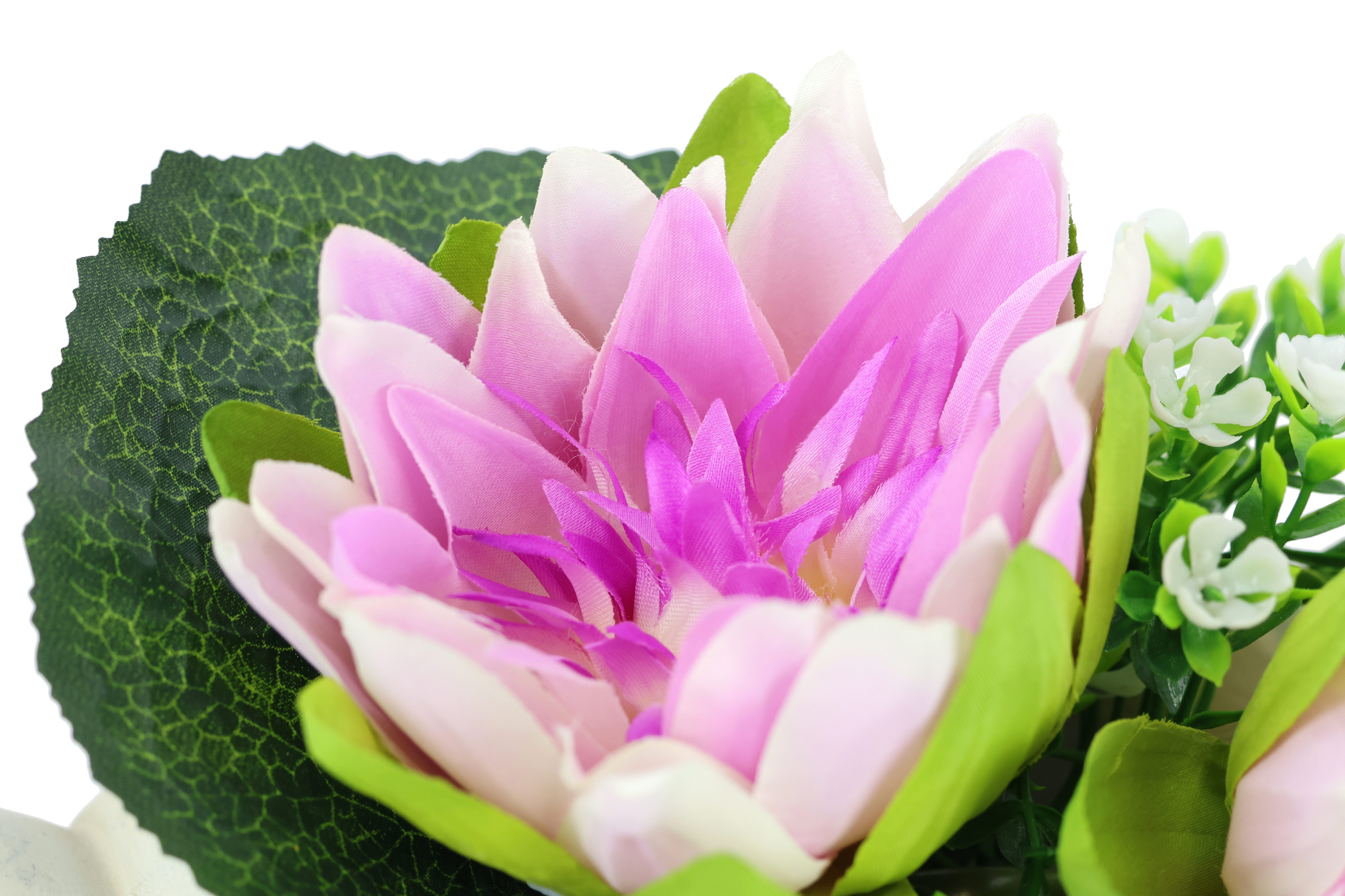 Kunstblume Lotus in Muschel-Topf, I.GE.A., Höhe 17 cm, Künstliche Seerosen-Arrangement in Muschel - Wasserlilien mit Blüten – Bild 5 von 5