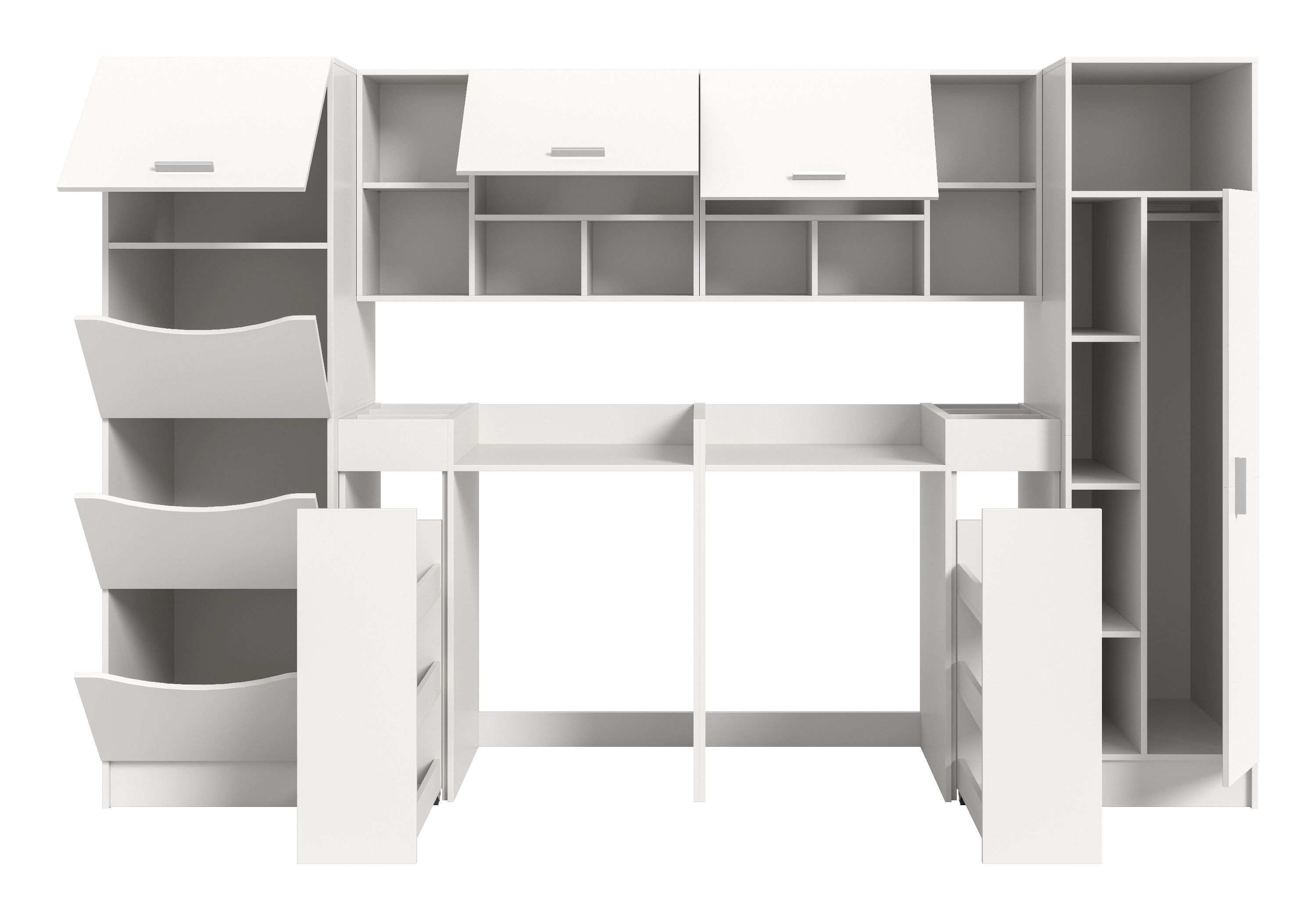 xonox.home Aufsatzschrank Free (8tlg. Set inkl. Hänge-, Wäsche-, Universalschrank, Waschmaschinenumbau) weiß Nachbildung Melamin beschichtet modern 306x195x68 cm