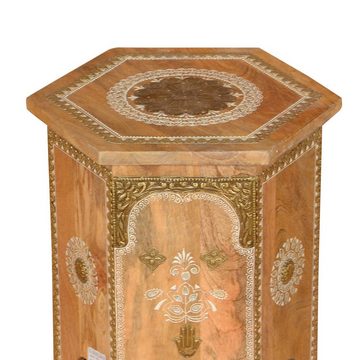 Casa Moro Beistelltisch Orientalischer Tisch Salman Mittel aus Massivholz Höhe 42 x Ø 31 cm (Designer Beistelltisch mit Messing Fatimas Hand verziert, geschnitzt & handbemalt), Vintage Couchtisch Sofatisch Weihnachtsdeko RK38-10-B