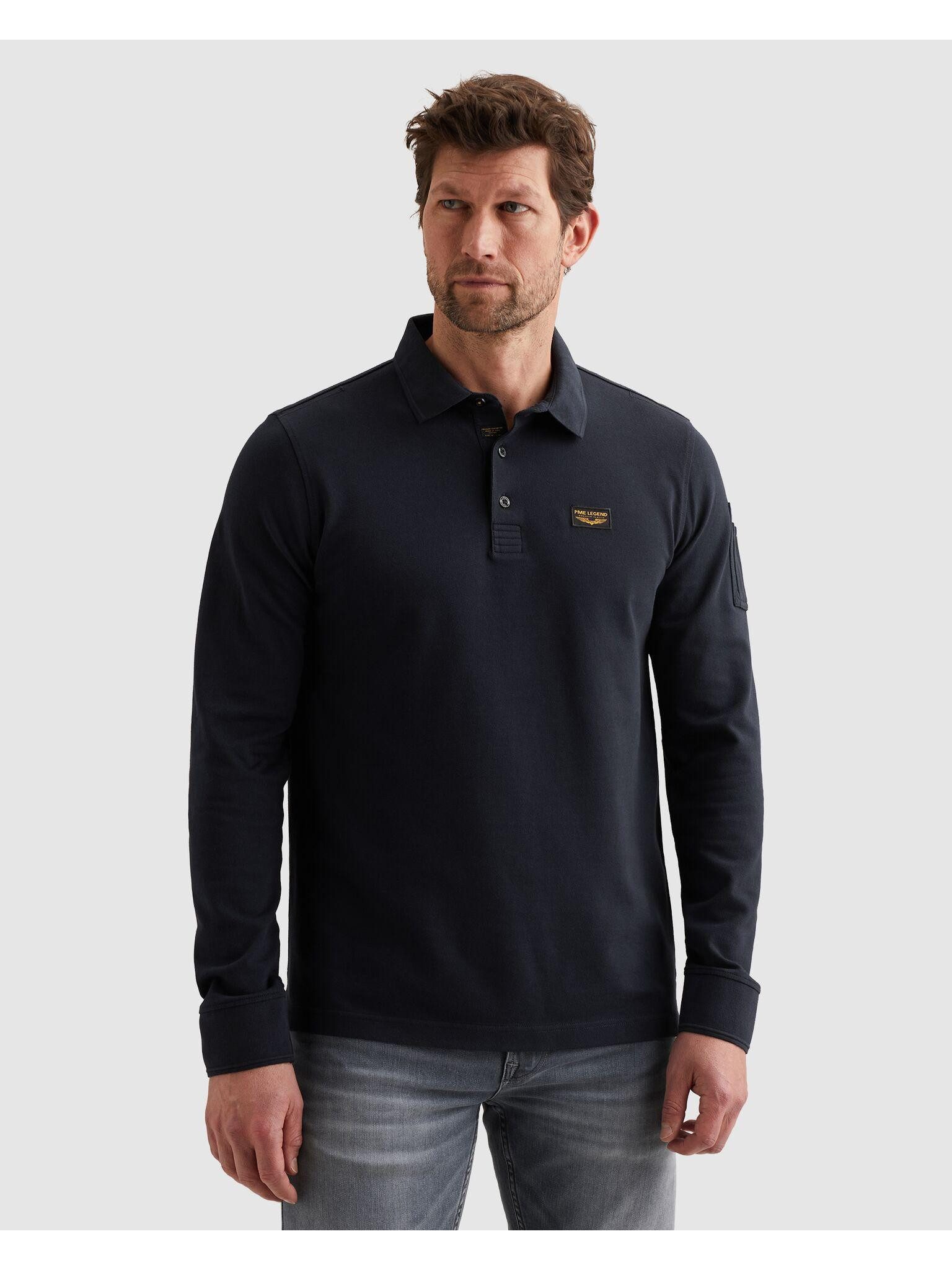 PME LEGEND Langarm-Poloshirt mit Logo Stickerei