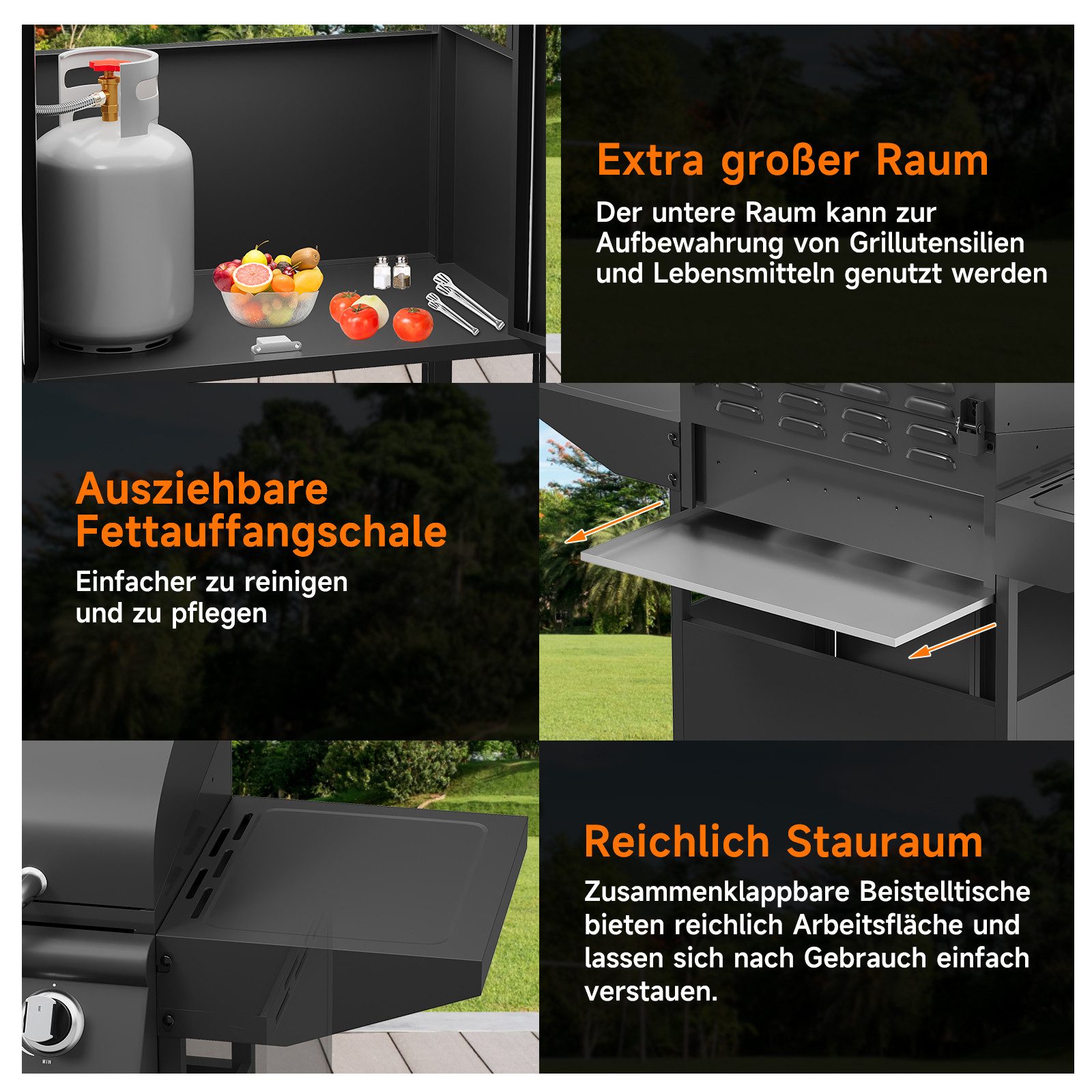 HOMELUX Gasgrill 4 +1 Brenner 15 kW BBQ Grillwagen, 136 x 107 x 51cm Standgrill, Grillküche, Standgrill Gas Grillwagen, inkl. Grillrost, Deckel, Thermometer, Piezozündung