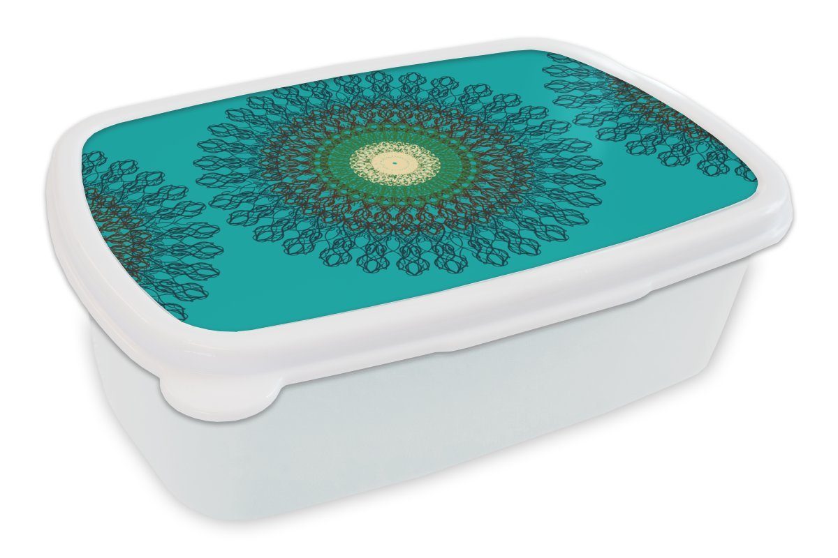 MuchoWow Lunchbox Mandala - Gestaltung - Muster - Filigran, Kunststoff, (2-tlg), Brotbox für Kinder und Erwachsene, Brotdose, für Jungs und Mädchen weiß