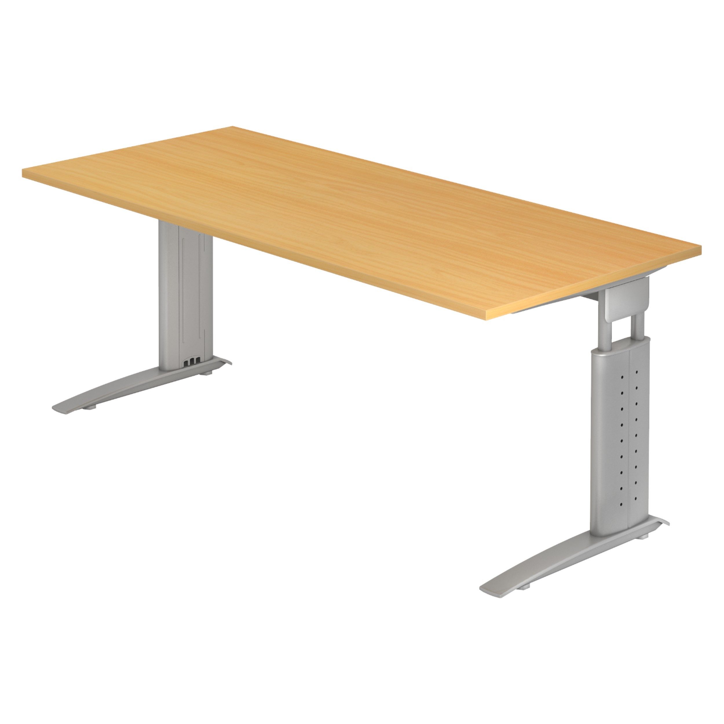 bümö Schreibtisch Serie-U höhenverstellbar, Rechteck: 180 x 80 cm - Dekor: Buche - Gestell: Silbergrau