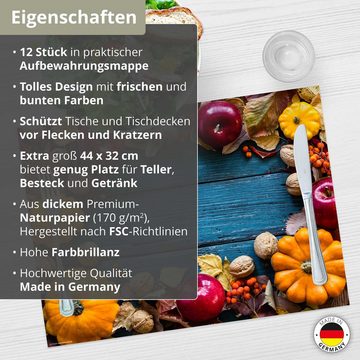 Platzset, Tischsets I Platzsets - Herbst - Kürbisse & Äpfel, Tischsetmacher, (aus Naturpapier in Aufbewahrungsmappe, 12-St., 44 x 32 cm / bunt), Made in Germany