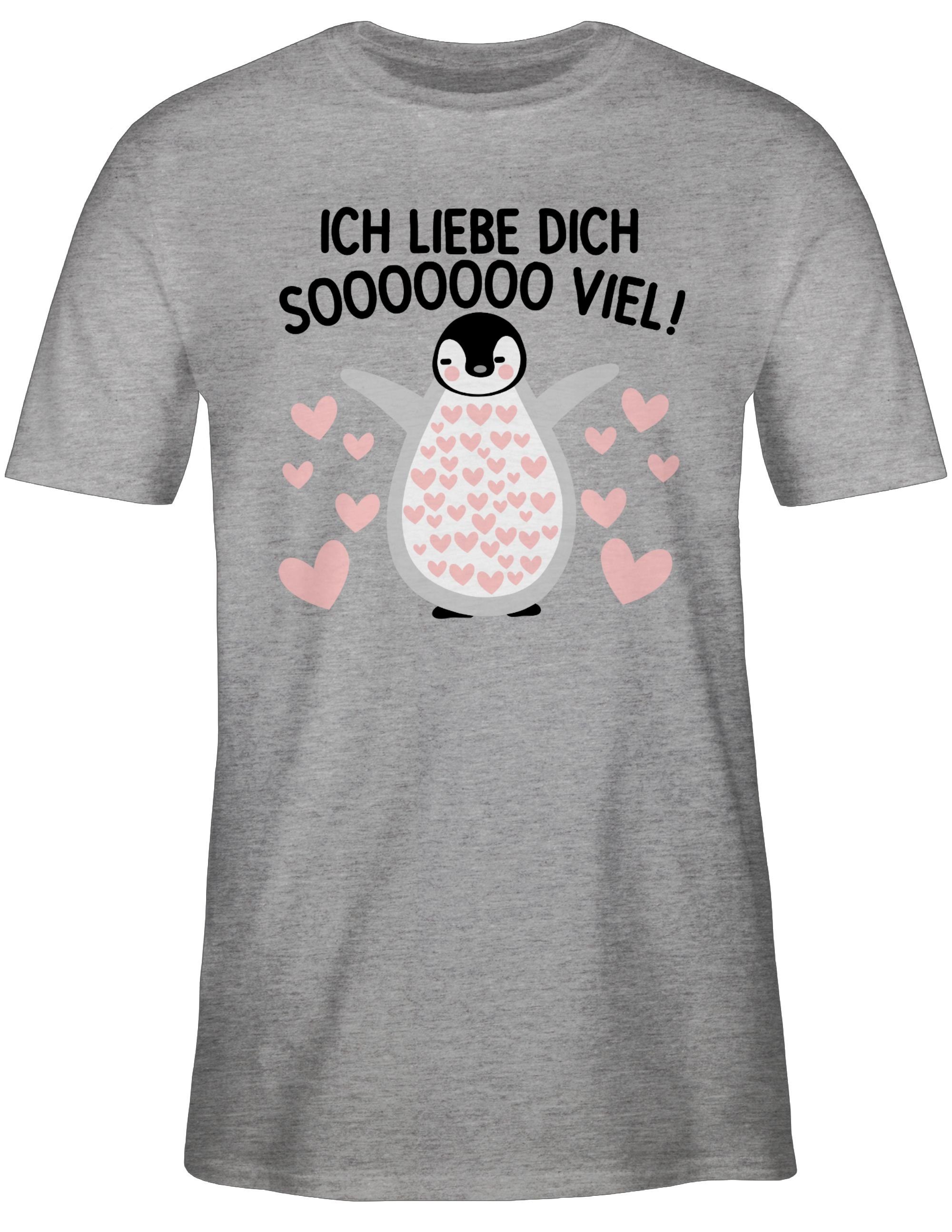 Shirtracer T-Shirt Ich liebe dich SOOOO viel Pinguin - Valentinstag so viel liebe Geschen Valentinstag Partner Liebe 1 Grau meliert