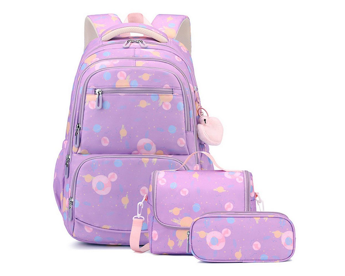 MOPUEA Schulrucksack Rucksack Schultaschen 3er Set Schule Mädchen Jungen Teenager (Turnbeutel Seitentasche, Laptopfach, Wasserabweisend Schulranzen, 3-tlg., mit Lunchpaket und Mäppchen), Verstellbarer Schultergurt Büchertasche für Schule,Reisen und Freizeit