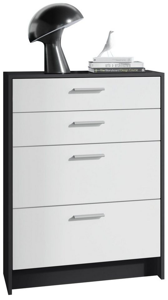 matt matt/Weiß (Sideboard, Vladon Schwarz Alvor mit (76 4 x Kommode 33) x 102,5 Schubladen),