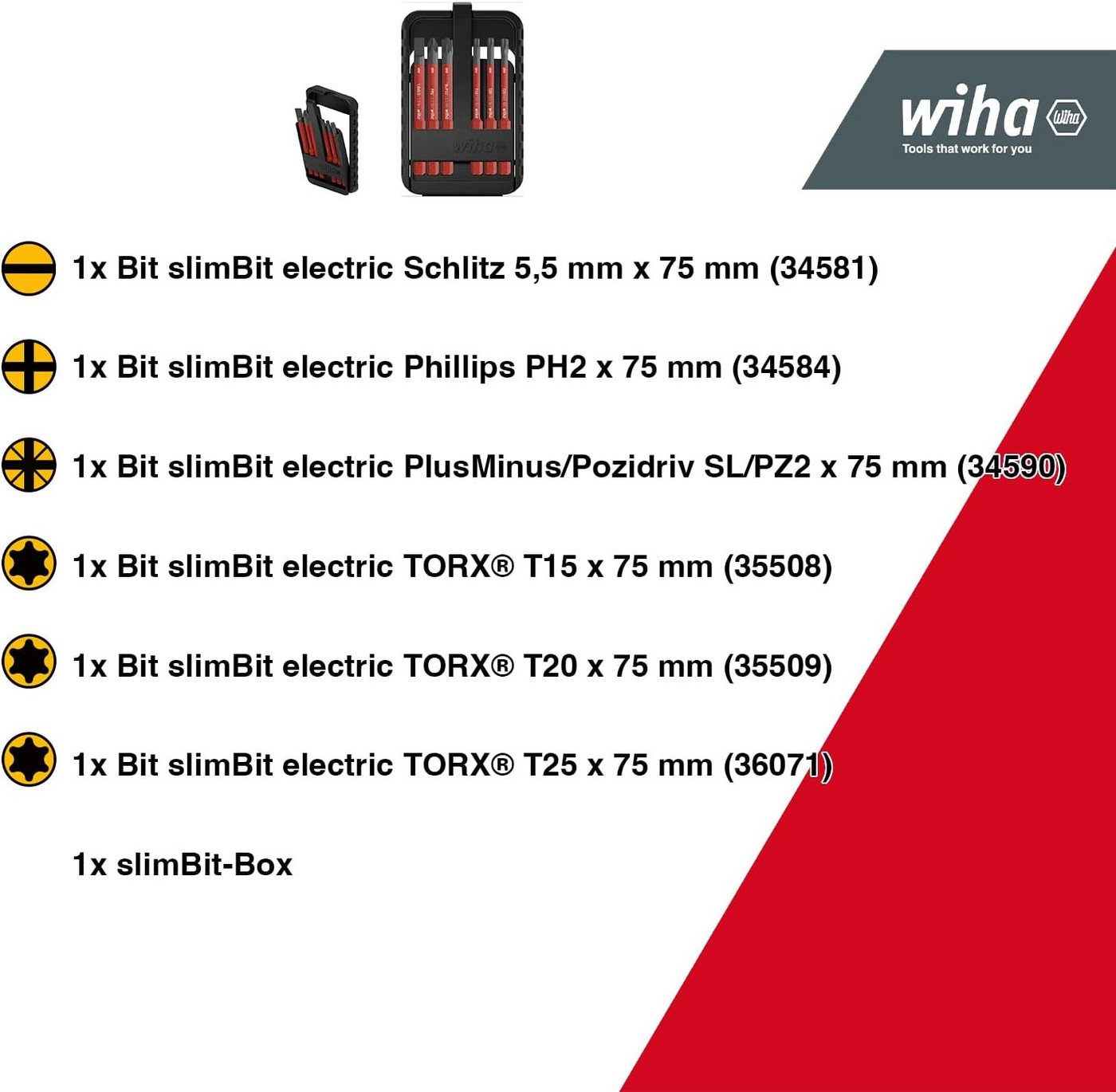 Thumbnail - Wiha Bit-Set slimBit electric (45804), gemischt 6-tlg. mit Bitbox