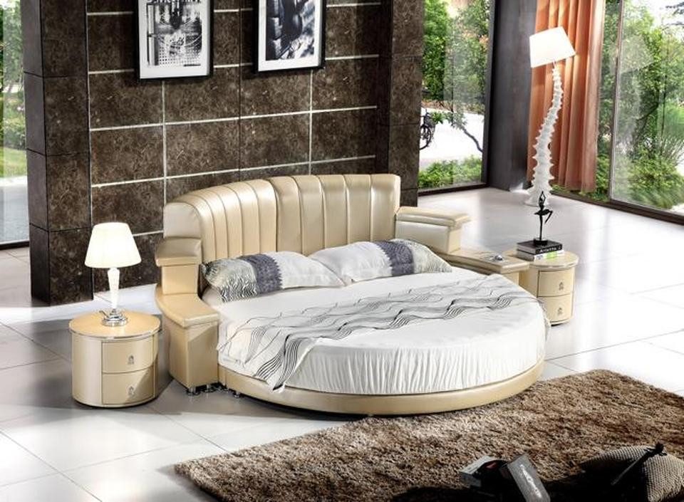 JVmoebel Rundbett JVMoebel Rundbett aus Holz in elegantem Beige mit modernem Design (Bett ohne Matratze), Made in Europa