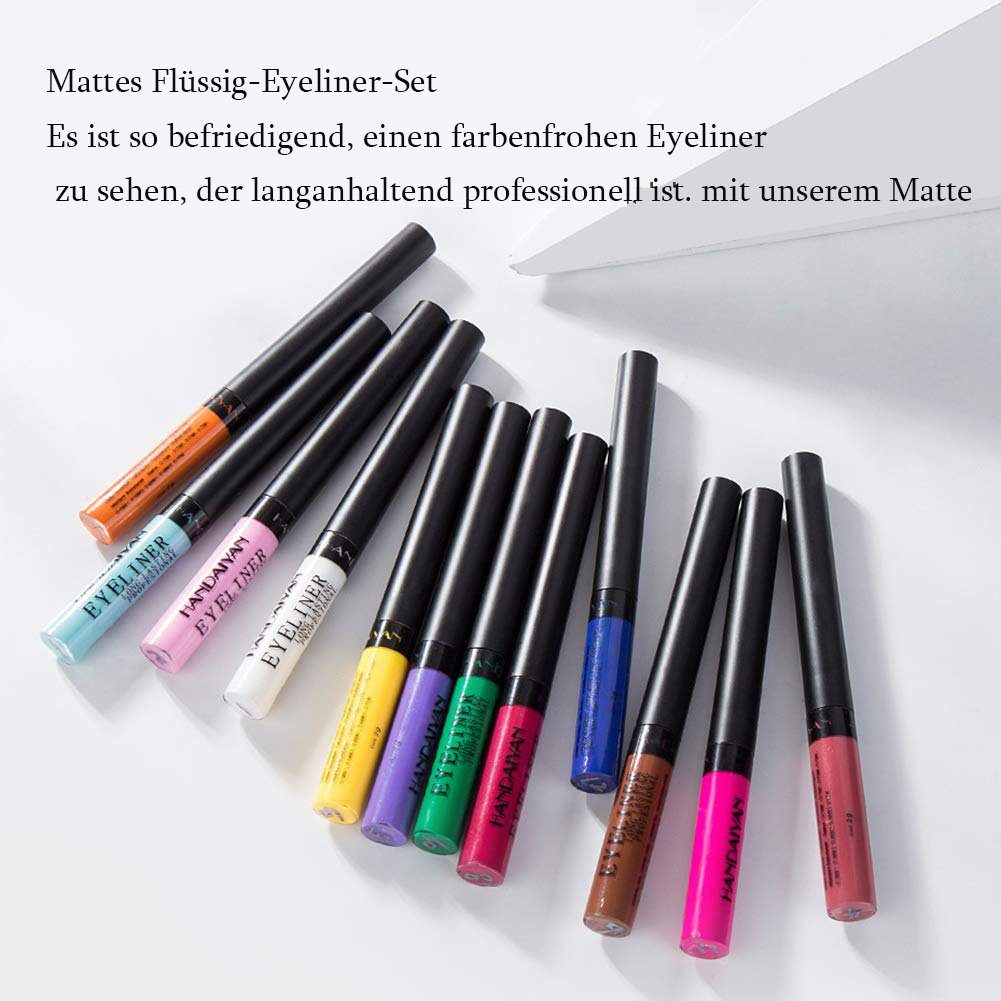 GelldG Eyeliner Matte Eyeliner-Stift flüssiger 12-tlg. wischfest, Liquid Wasserfest, Eyeliner