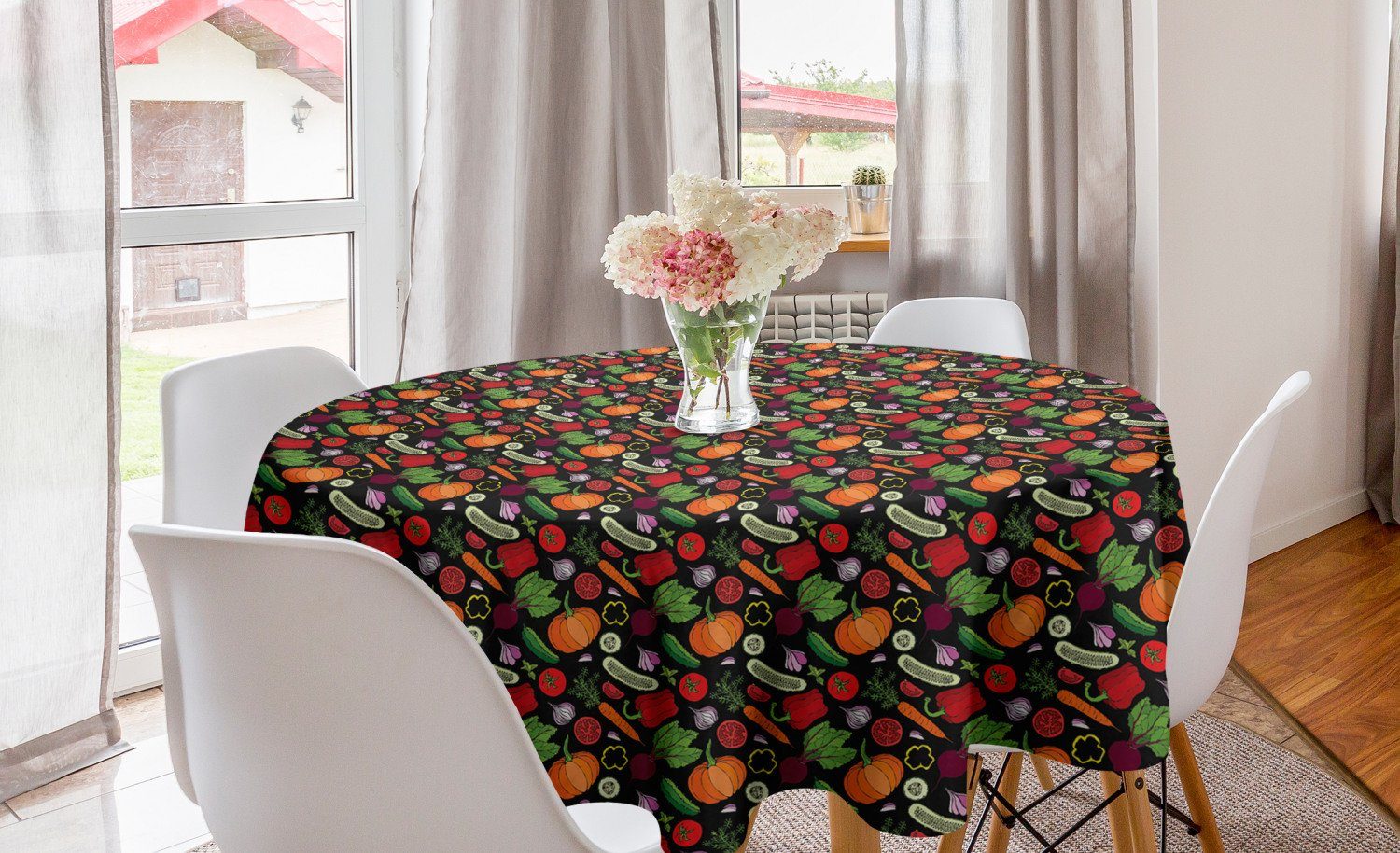 Abakuhaus Tischdecke Kreis Tischdecke Abdeckung für Esszimmer Küche Dekoration, Gemüse Gesunde Küche Doodle