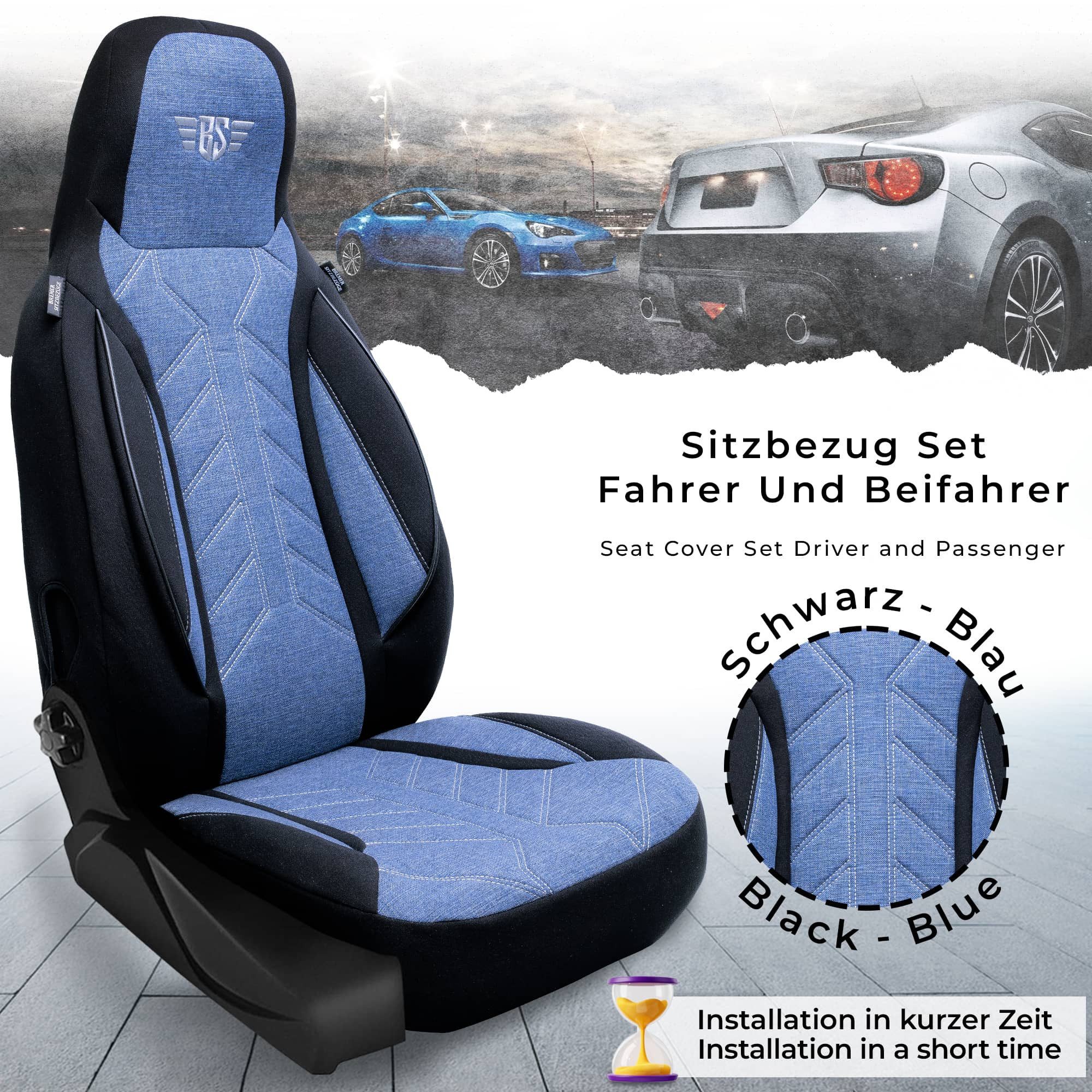 BREMER SITZBEZÜGE Autositzbezug für Opel Zafira-Life D Bj ab 2019 (PLKT206), Set, Schonbezüge Sitzbezüge Fahrer und Beifahrer, in Schwarz/Blau