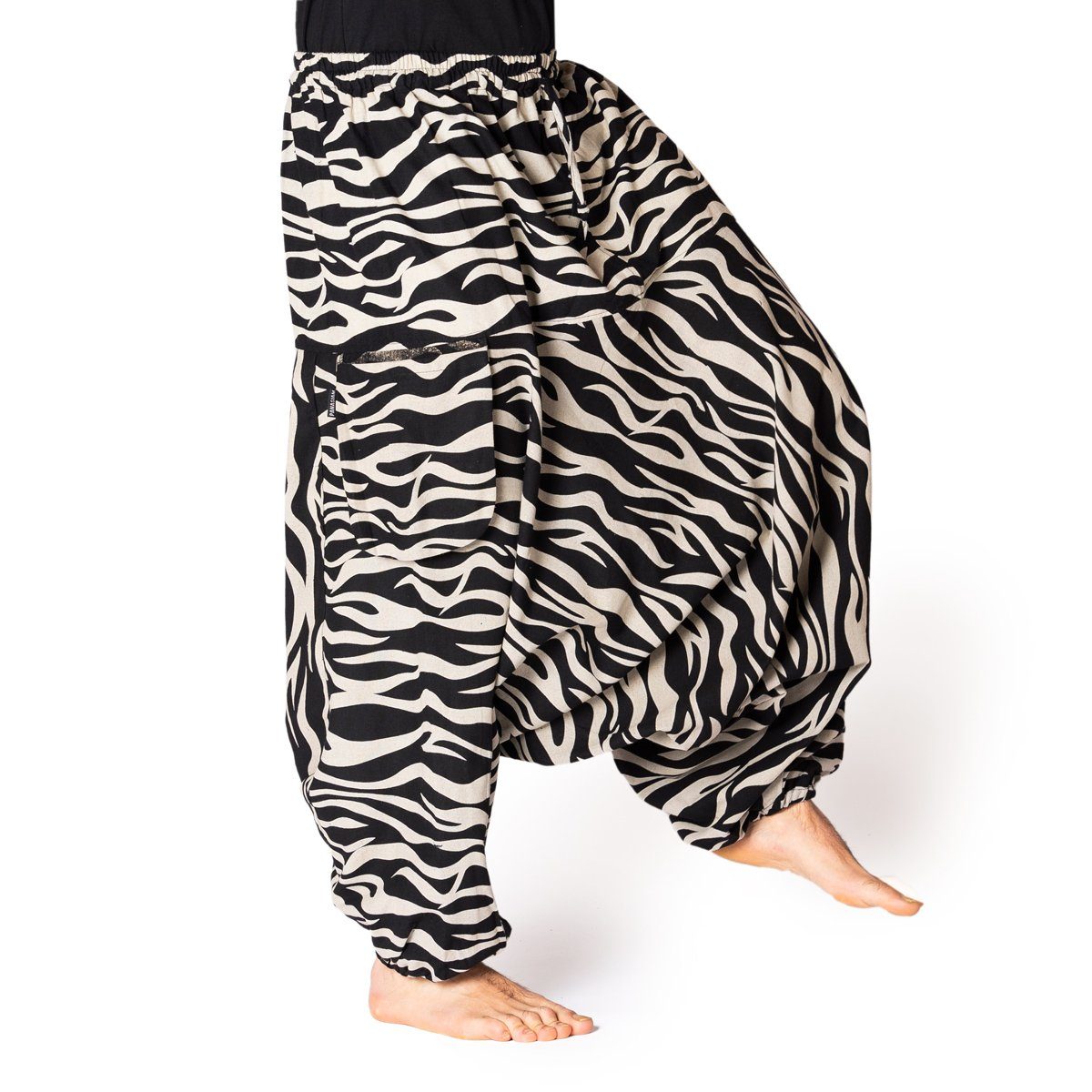 100% japanischen Pumphose Relaxhose gewebter grob Zebra Mustern Haremshose PANASIAM mit Freizeithose Baumwolle Aladinhose bequeme Damen Geometrix bedruckt aus