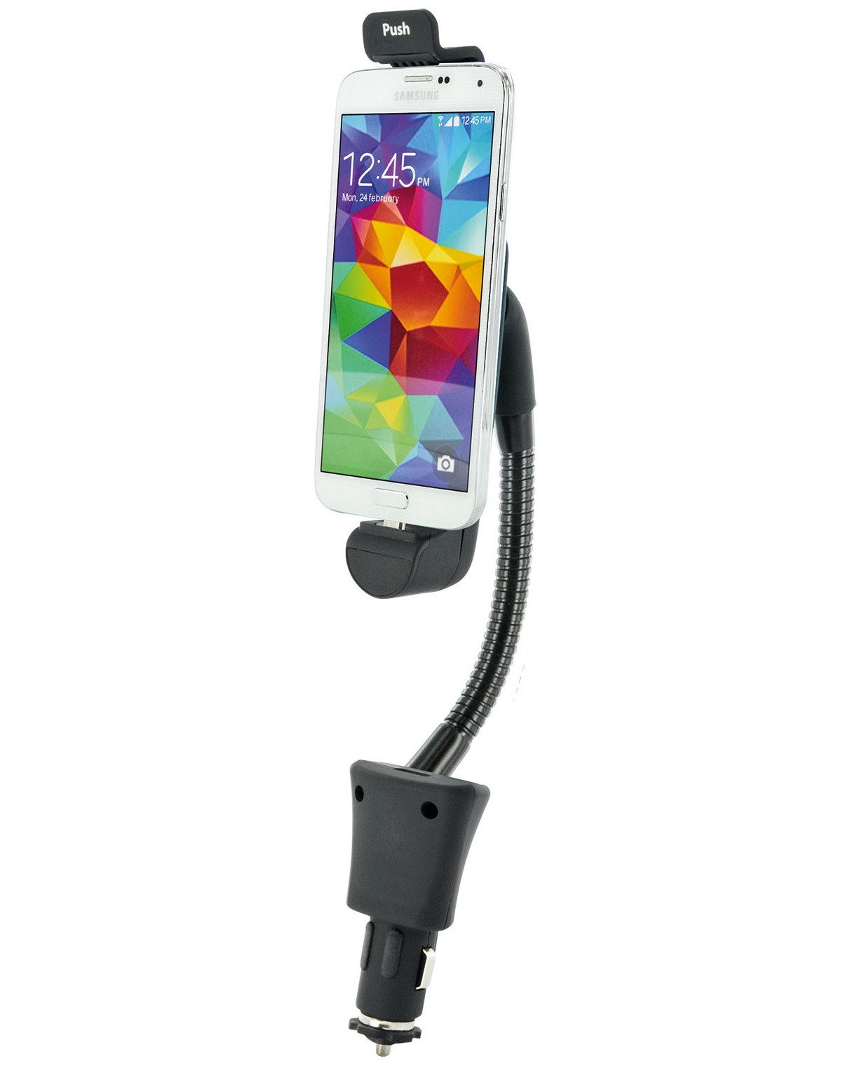Schwaiger Handy-Halterung LHSA300M 513, (KFV-Halterung, Anschluss Micro USB 2.0 Typ A, Ladefunktion 12V, Schwanenhals, schwarz)
