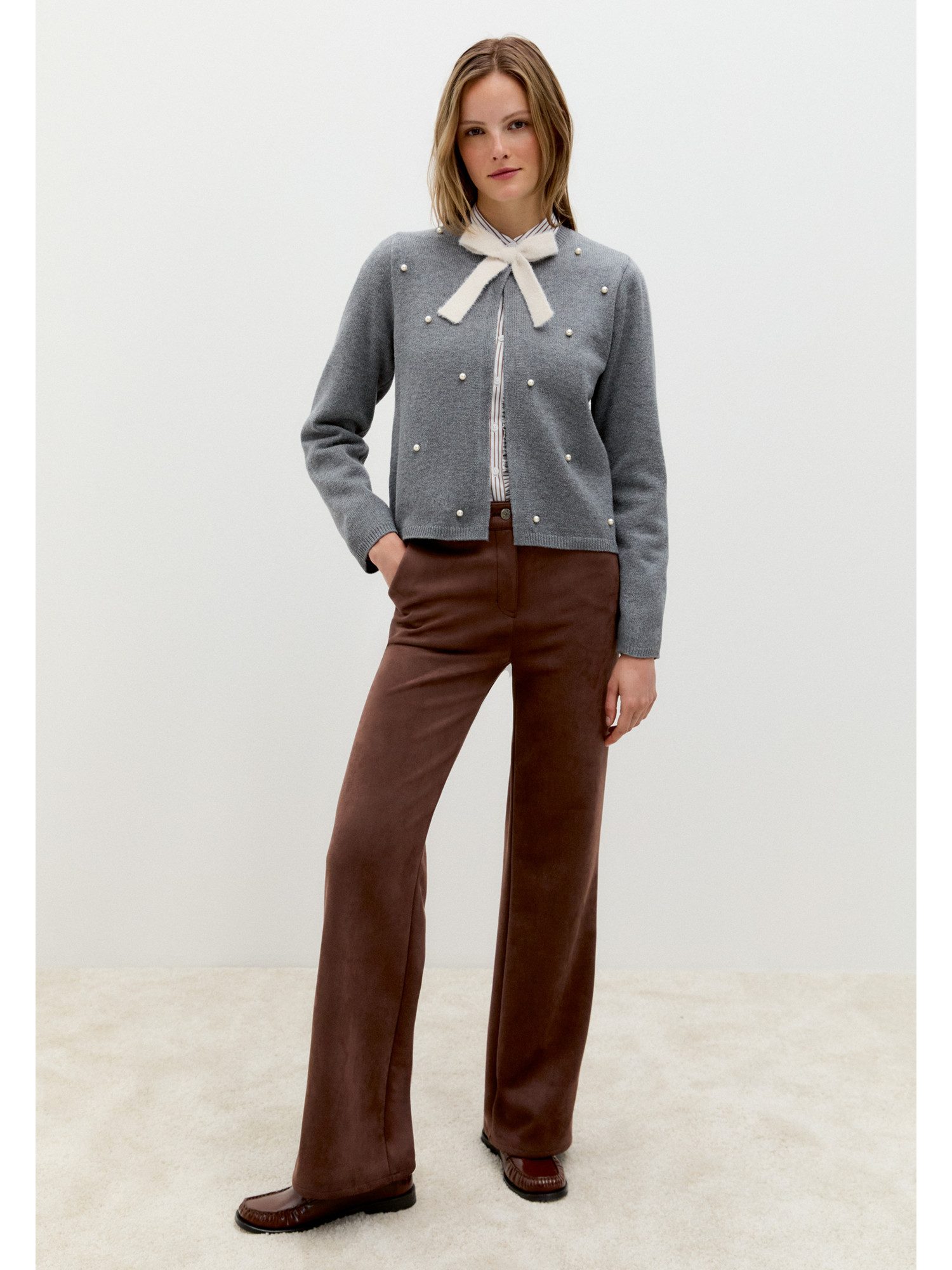 MORE&MORE Strickjacke kurze Feinstrickjacke mit Perlen günstig online kaufen