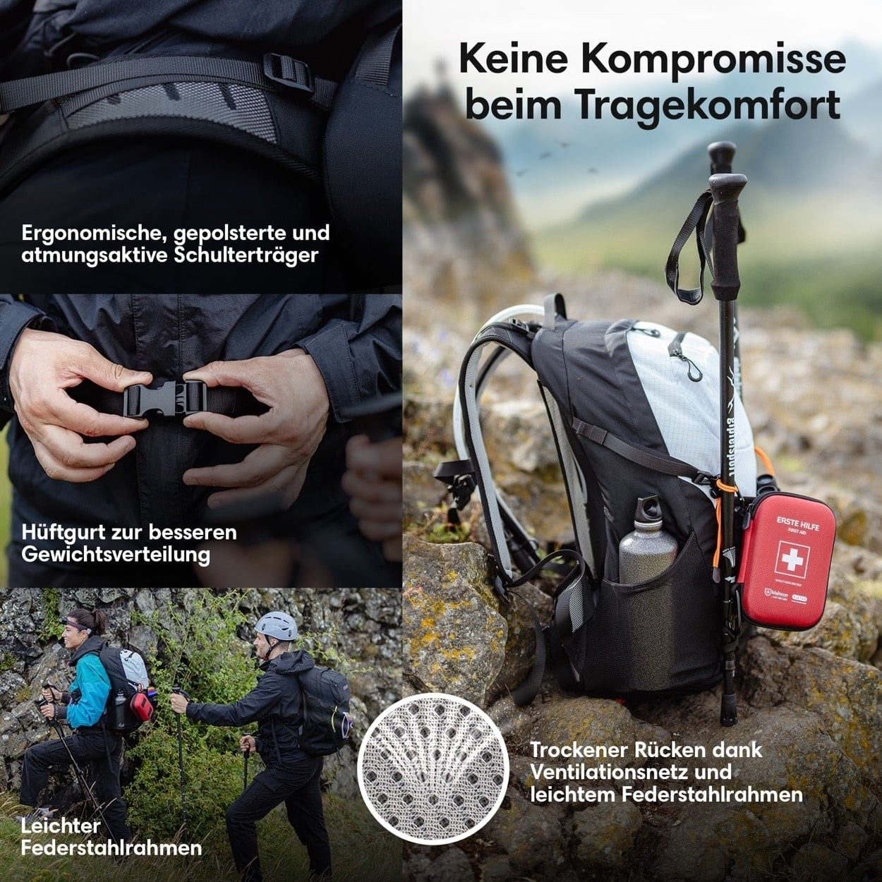 Otaro Wanderrucksack Wanderrucksack mit Belüftung Trekkingrucksack Unisex 23L (Schutz für deine Ausrüstung, 1-tlg., Extra belüftet & Bequem, Für Herren & Damen, mit Rückenbelüftung)
