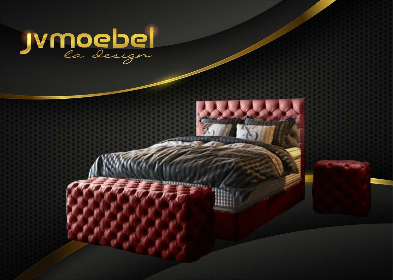 2x Design Modern Bett, Set Nachttisch Möbel Rot Luxus JVmoebel Bett 3 tlg. Schlafzimmer